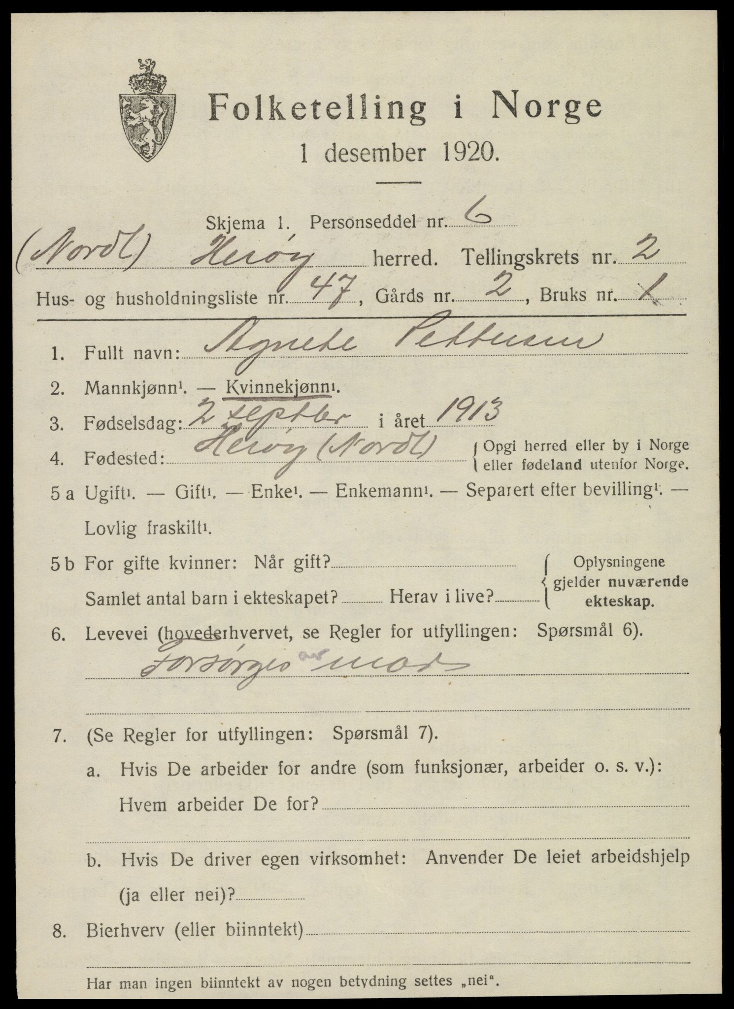 SAT, 1920 census for Herøy, 1920, p. 1920