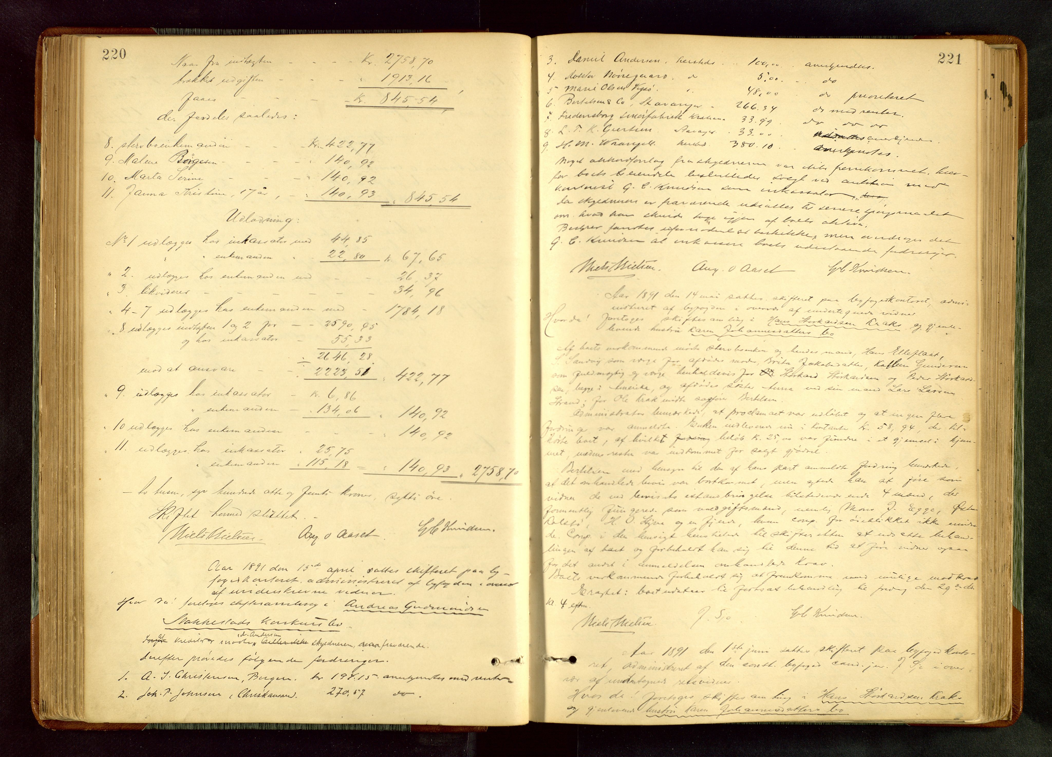 Haugesund tingrett, AV/SAST-A-101415/01/IV/IVA/L0005: Skifteprotokoll med register, 1887-1900, p. 220-221