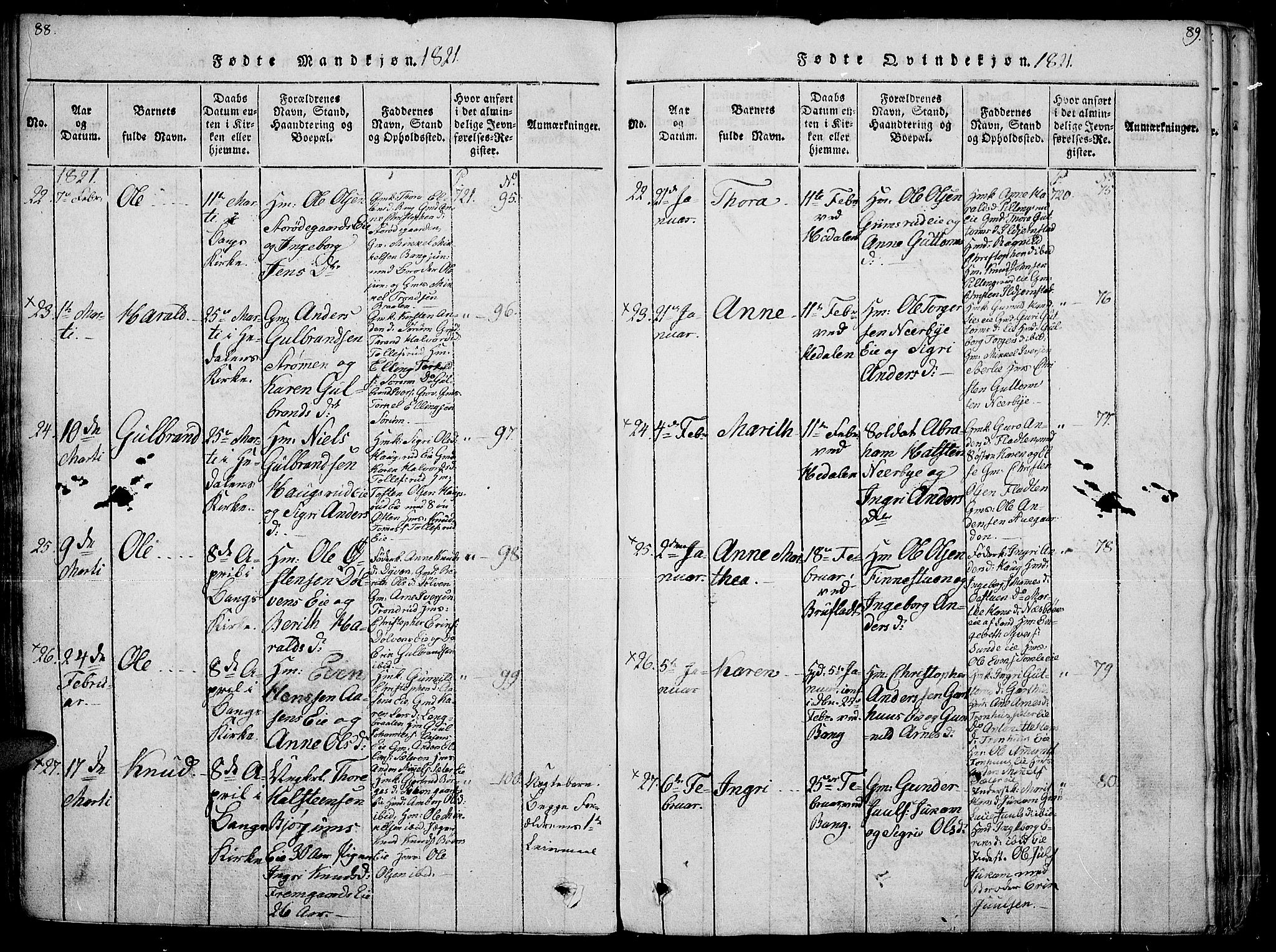 Sør-Aurdal prestekontor, SAH/PREST-128/H/Ha/Haa/L0002: Parish register (official) no. 2, 1815-1840, p. 88-89