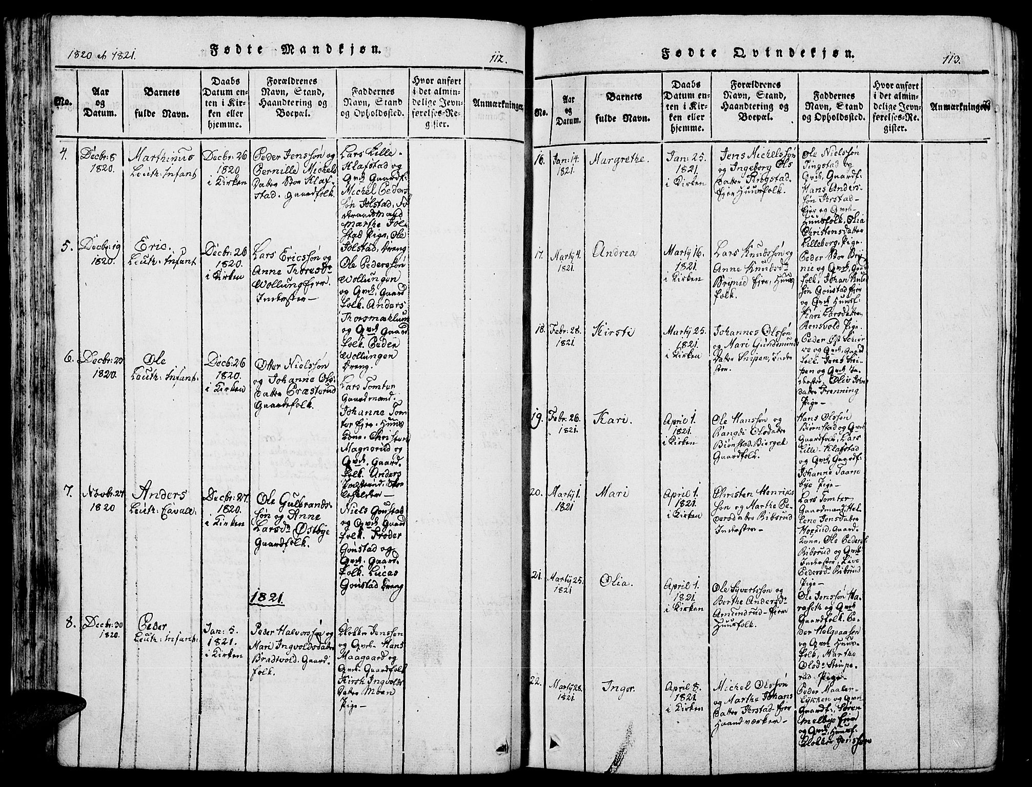 Romedal prestekontor, AV/SAH-PREST-004/K/L0002: Parish register (official) no. 2, 1814-1828, p. 112-113