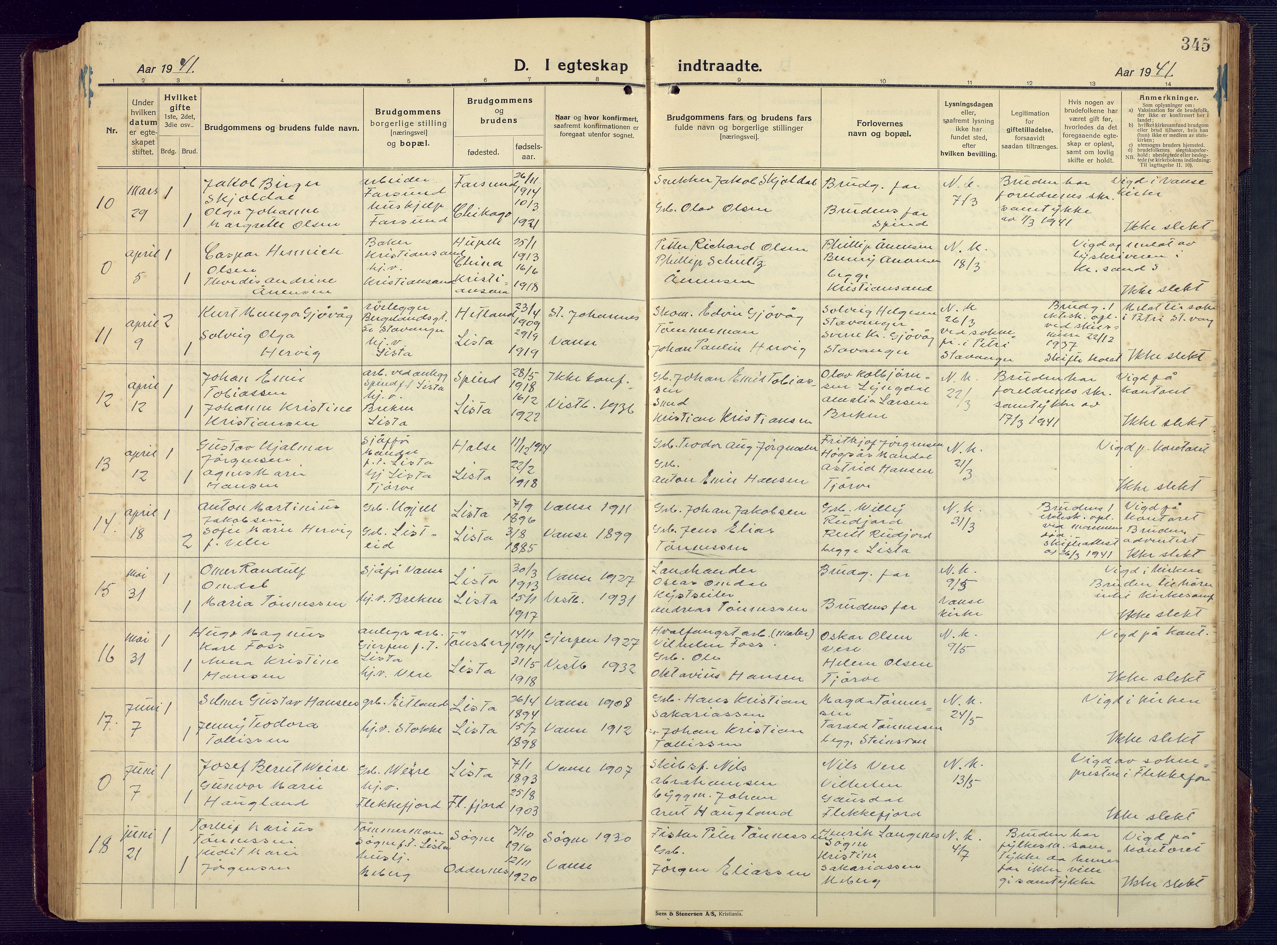 Lista sokneprestkontor, AV/SAK-1111-0027/F/Fb/L0006: Parish register (copy) no. B 6, 1924-1947, p. 345