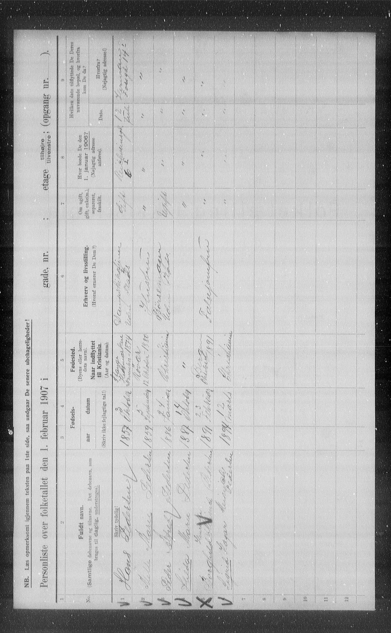 OBA, Municipal Census 1907 for Kristiania, 1907, p. 22157