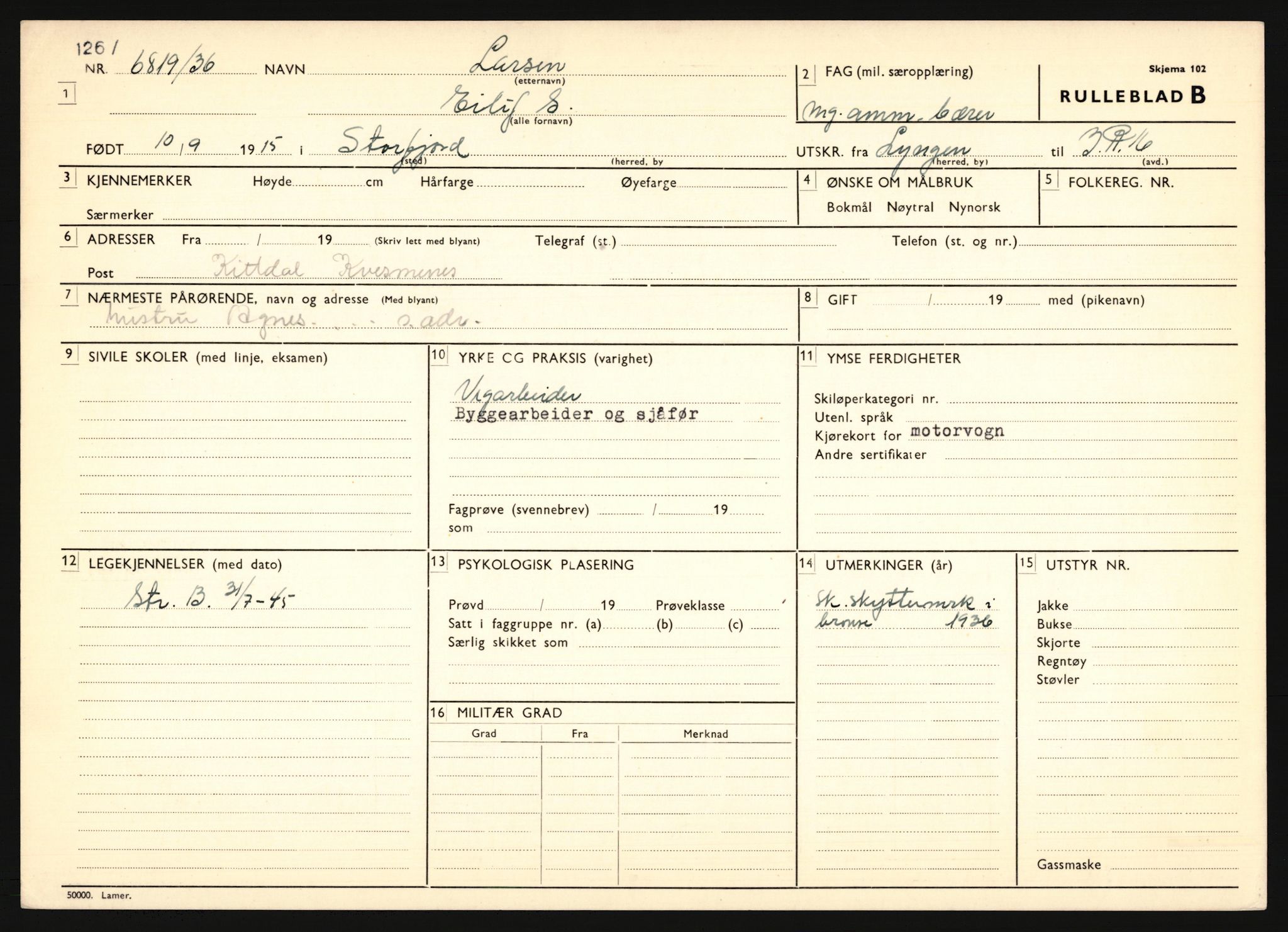 Forsvaret, Troms infanteriregiment nr. 16, AV/RA-RAFA-3146/P/Pa/L0020: Rulleblad for regimentets menige mannskaper, årsklasse 1936, 1936, p. 775