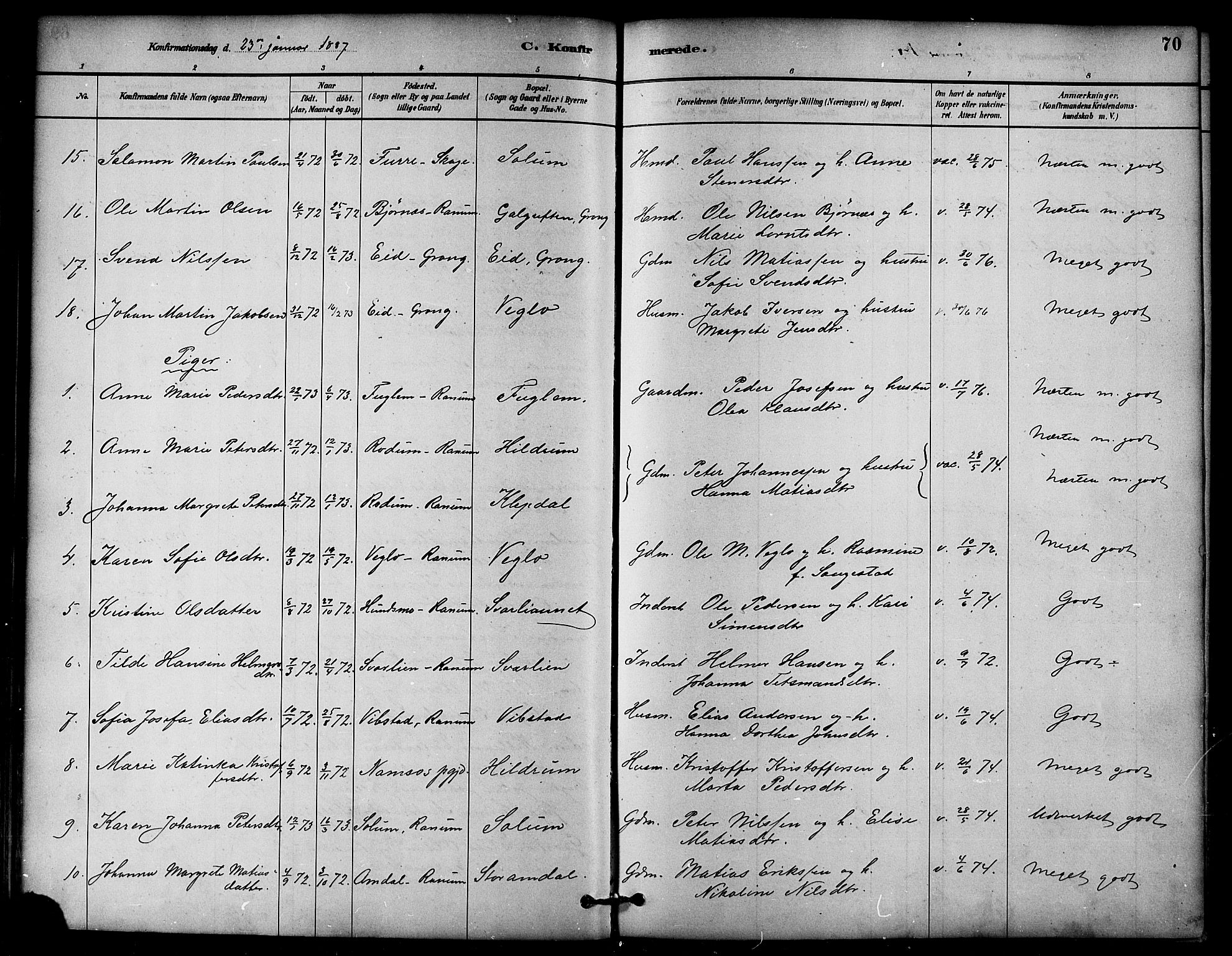 Ministerialprotokoller, klokkerbøker og fødselsregistre - Nord-Trøndelag, AV/SAT-A-1458/764/L0555: Parish register (official) no. 764A10, 1881-1896, p. 70