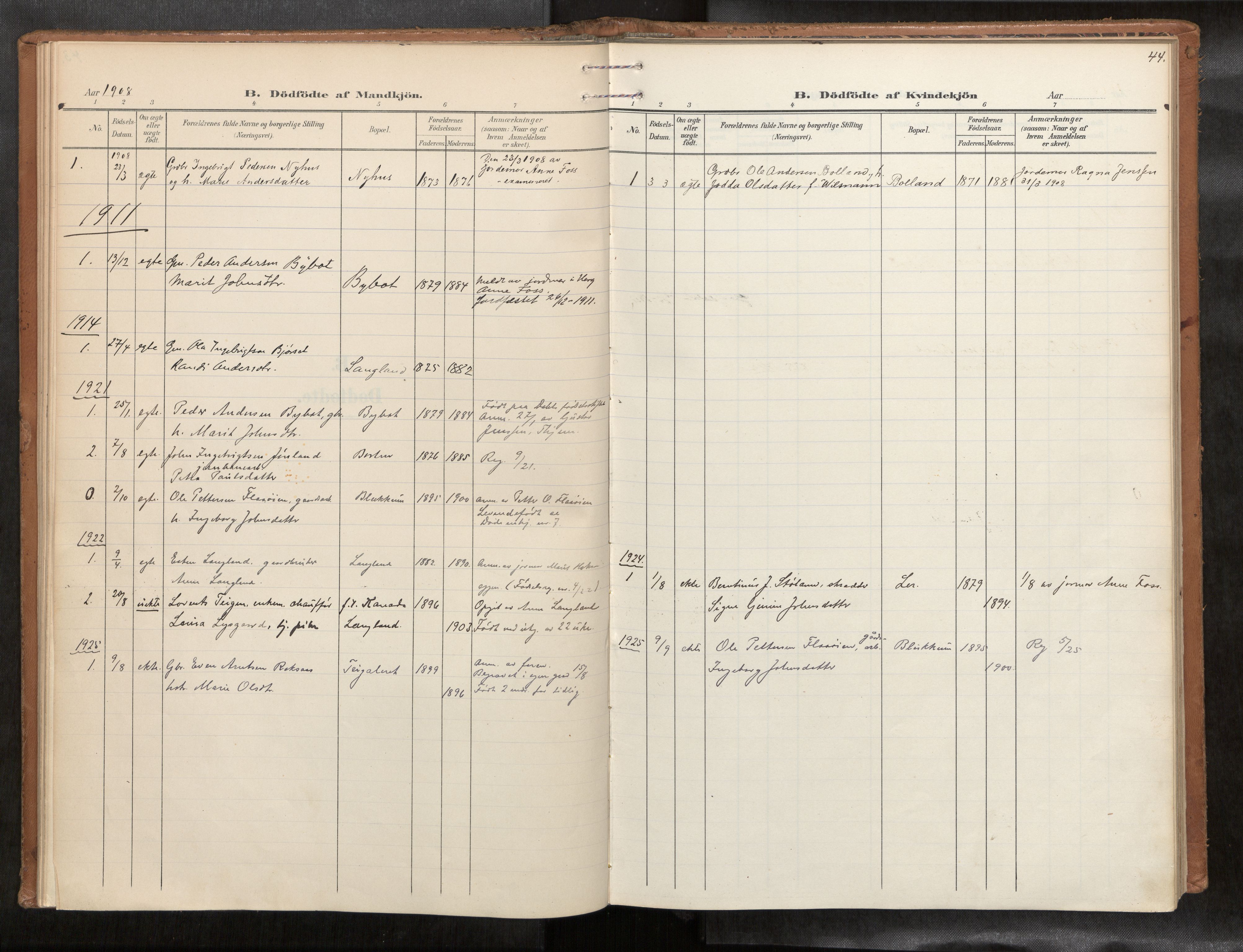 Ministerialprotokoller, klokkerbøker og fødselsregistre - Sør-Trøndelag, SAT/A-1456/693/L1119b: Parish register (official) no. 693A02, 1906-1936, p. 44