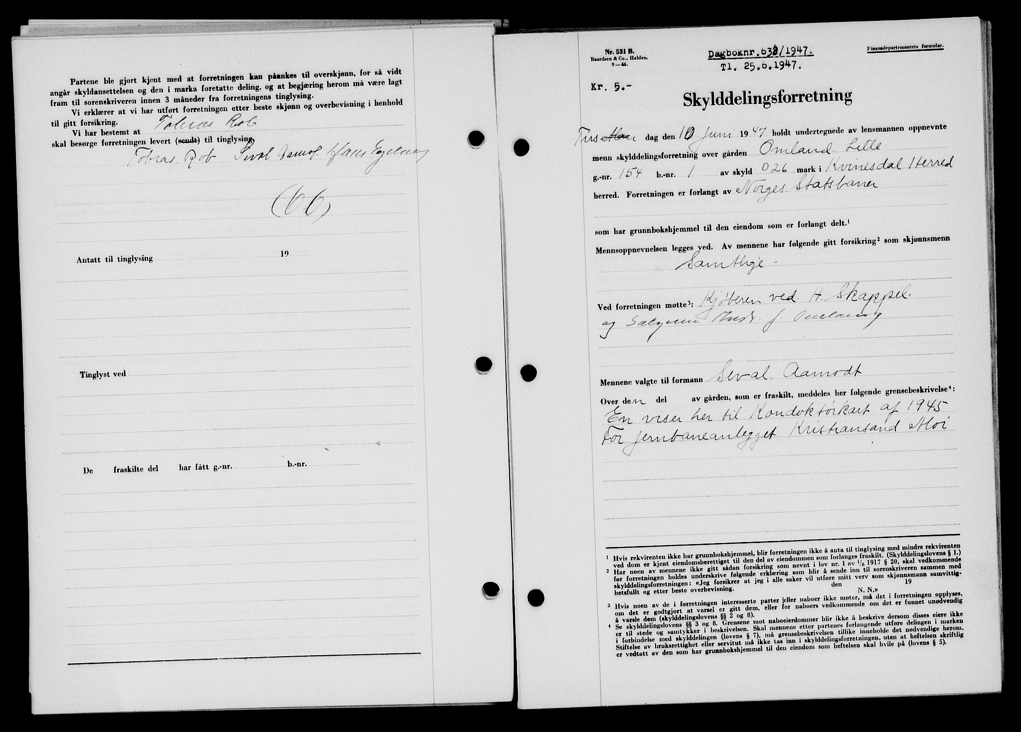 Flekkefjord sorenskriveri, SAK/1221-0001/G/Gb/Gba/L0062: Mortgage book no. A-10, 1947-1947, Diary no: : 633/1947