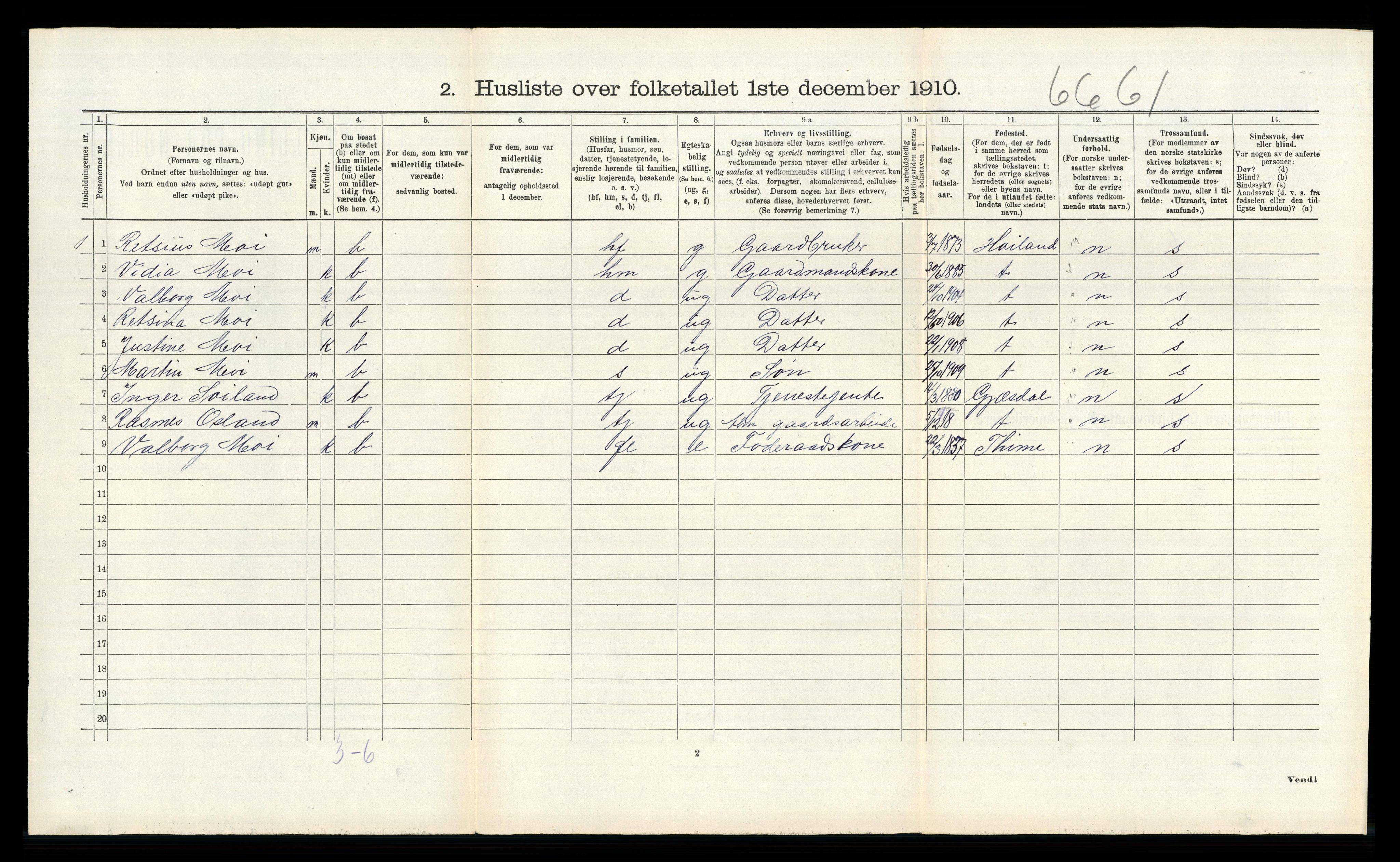 RA, 1910 census for Bjerkreim, 1910, p. 243