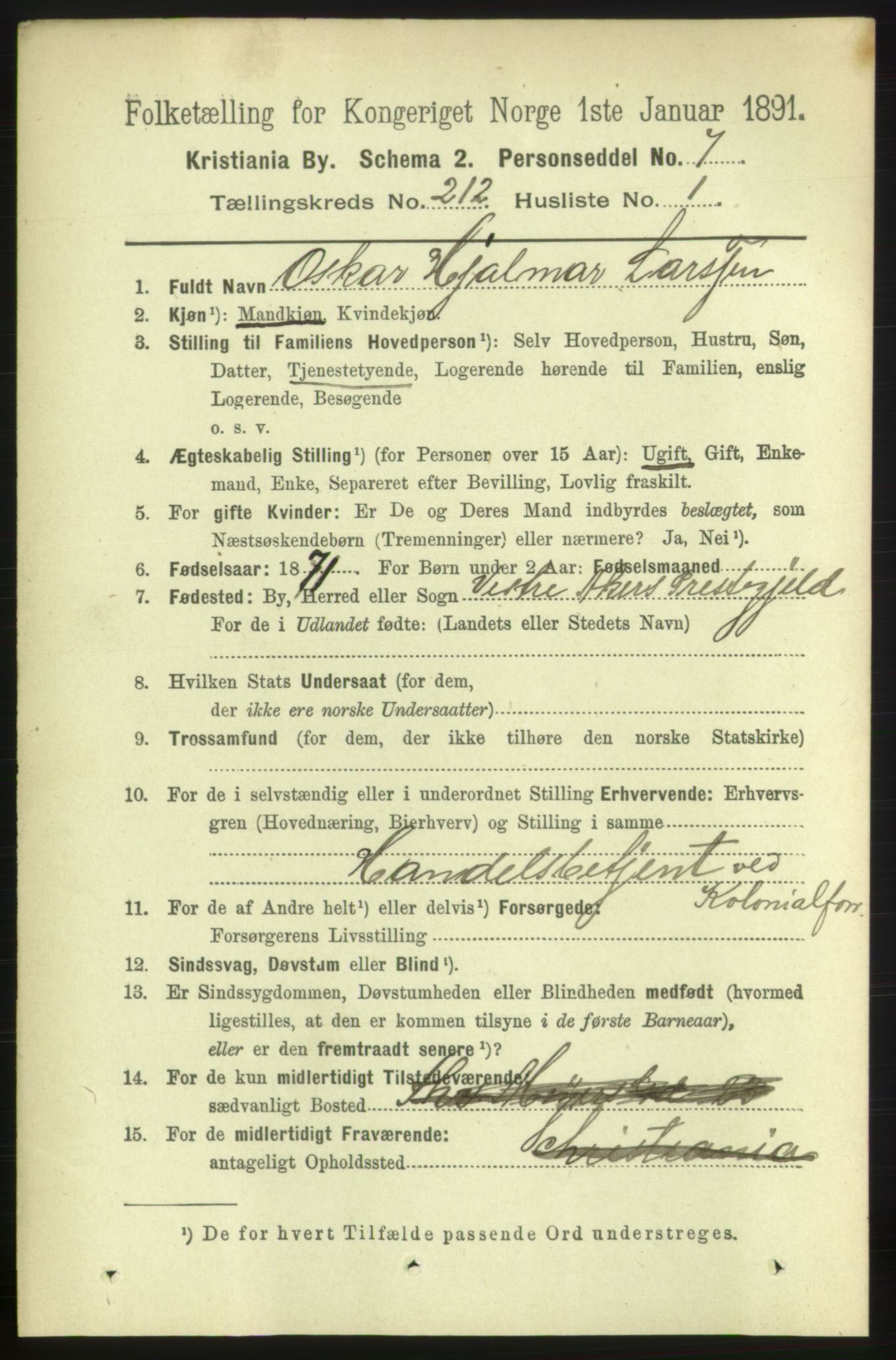 RA, 1891 census for 0301 Kristiania, 1891, p. 126449