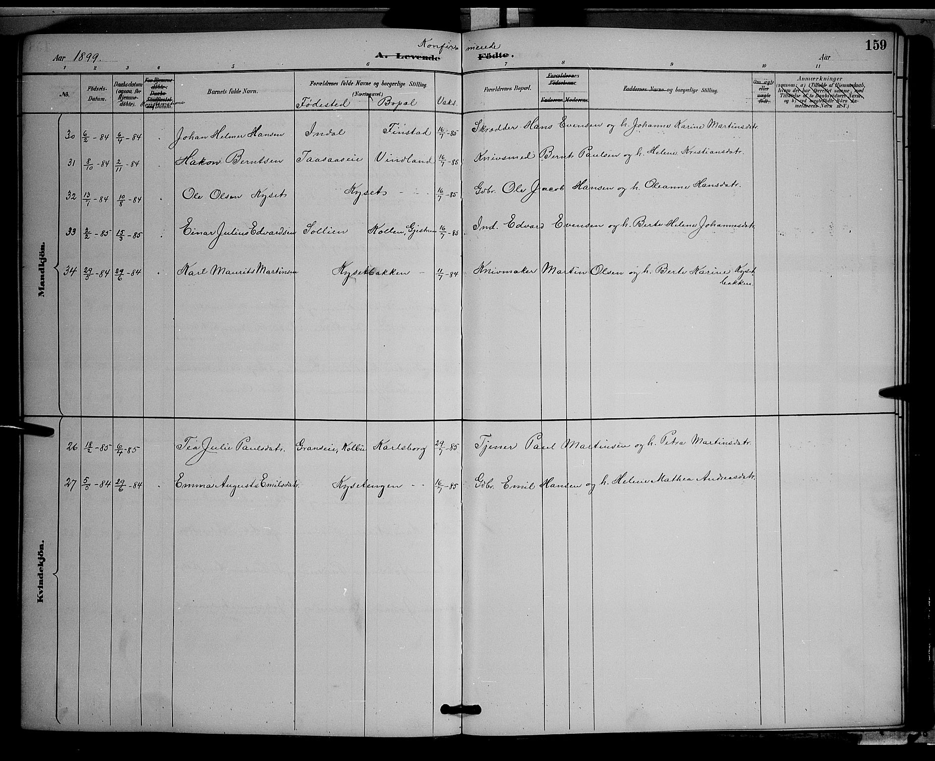 Vestre Toten prestekontor, AV/SAH-PREST-108/H/Ha/Hab/L0009: Parish register (copy) no. 9, 1888-1900, p. 159