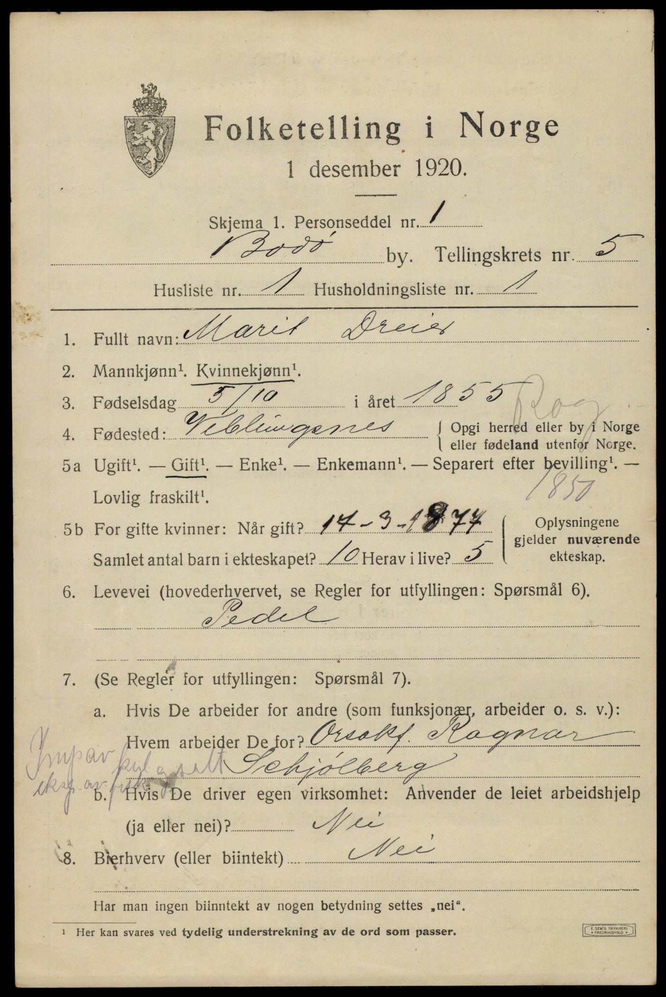 SAT, 1920 census for Bodø, 1920, p. 8437