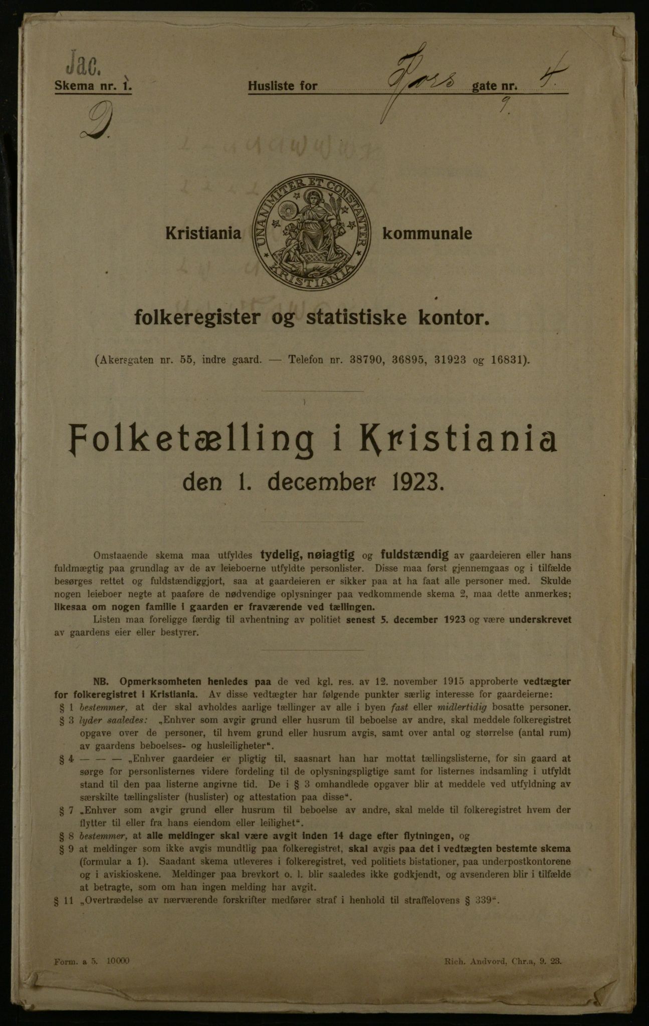 OBA, Municipal Census 1923 for Kristiania, 1923, p. 59845