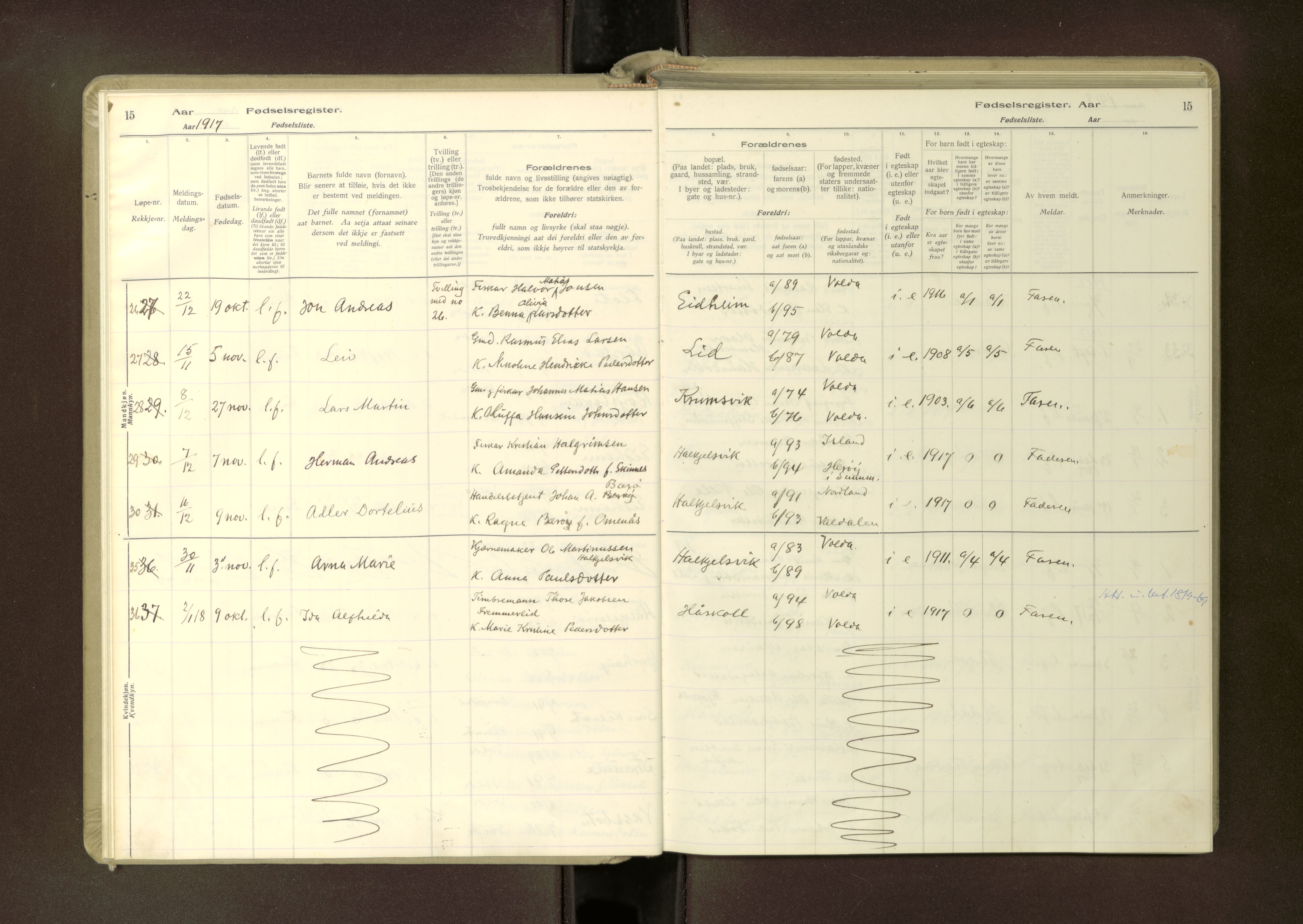 Ministerialprotokoller, klokkerbøker og fødselsregistre - Møre og Romsdal, AV/SAT-A-1454/511/L0165: Birth register no. 511---, 1916-1937, p. 15