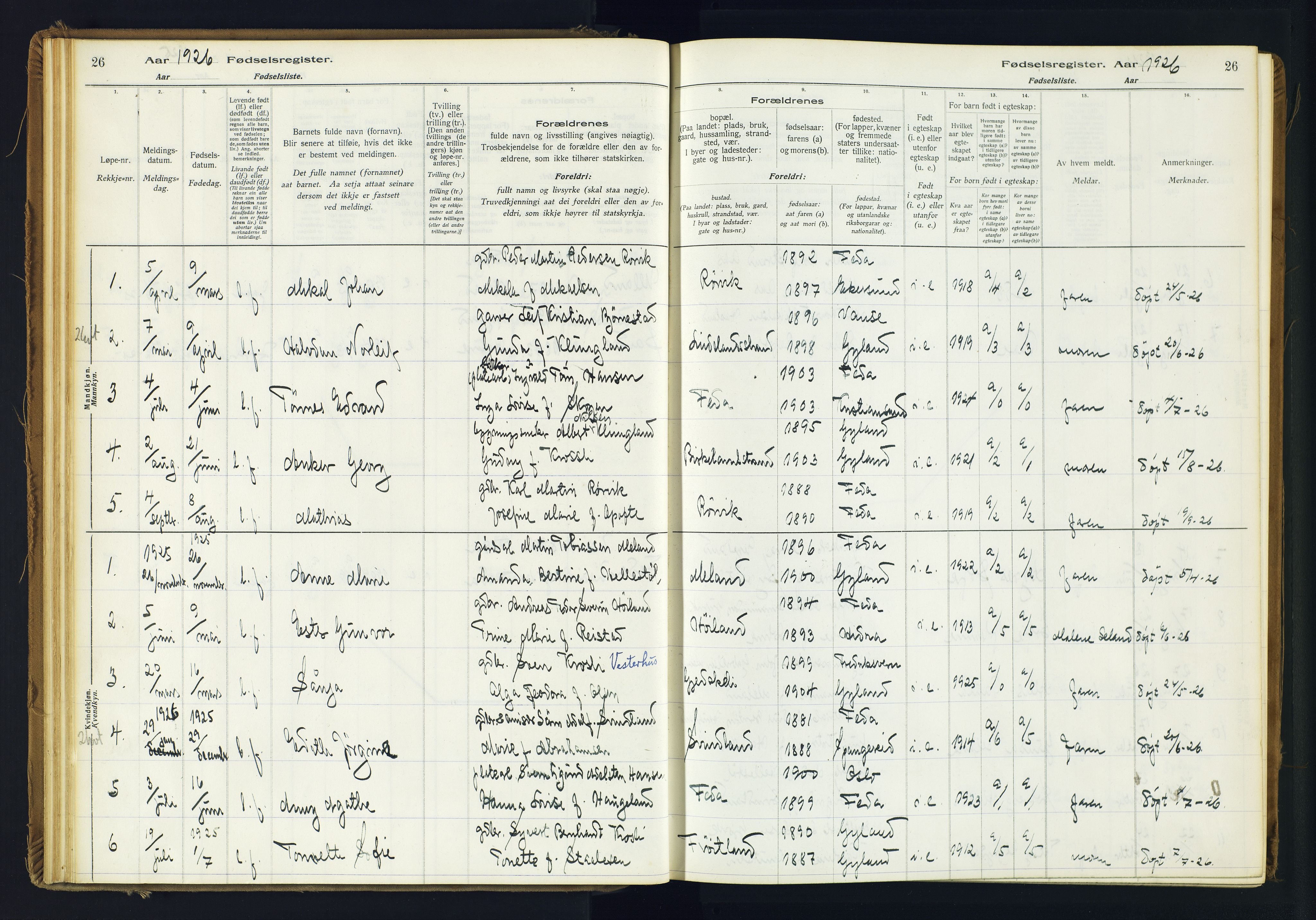 Kvinesdal sokneprestkontor, AV/SAK-1111-0026/J/Ja/L0005: Birth register no. 5, 1916-1982, p. 26