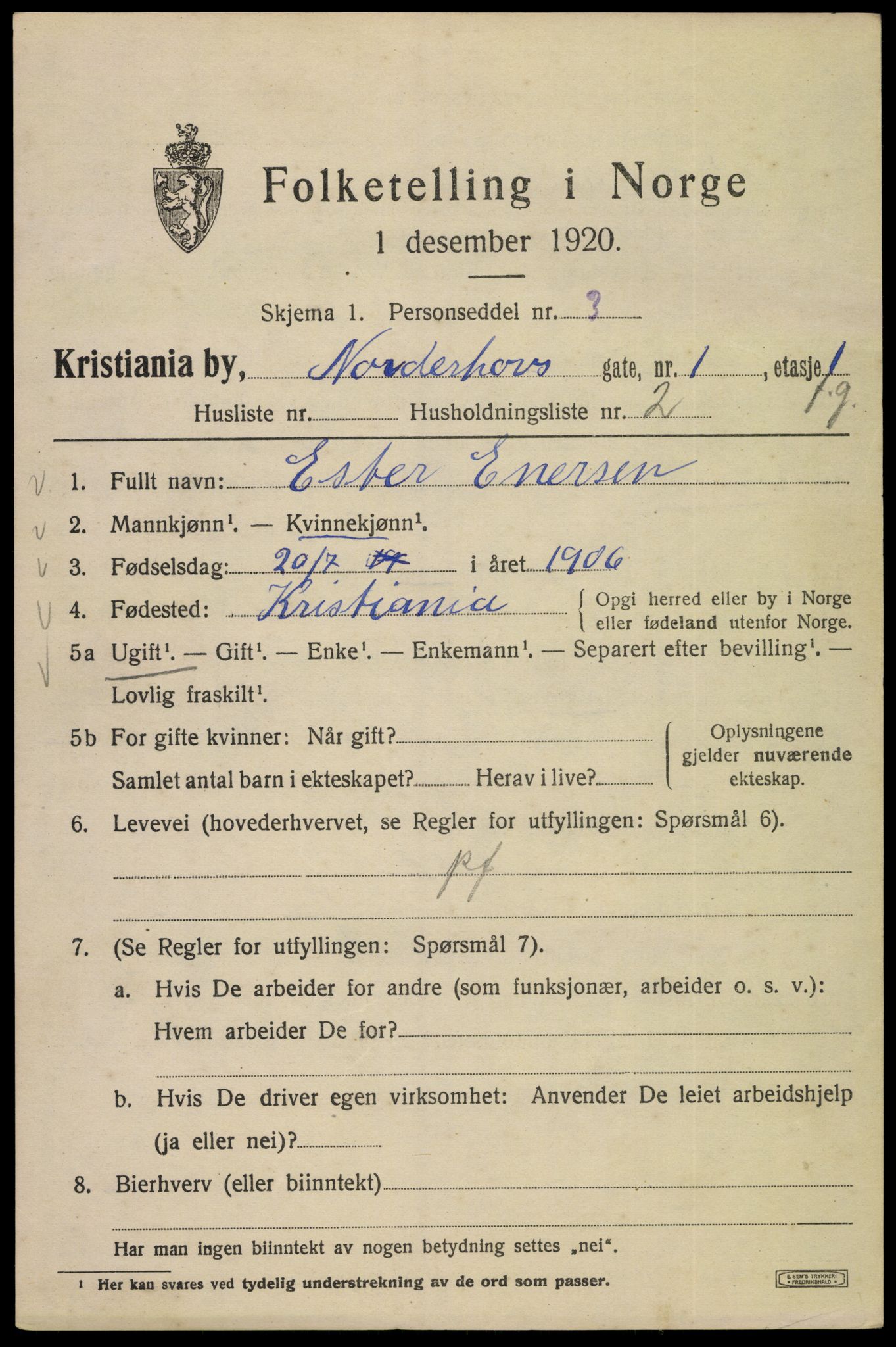 SAO, 1920 census for Kristiania, 1920, p. 422115