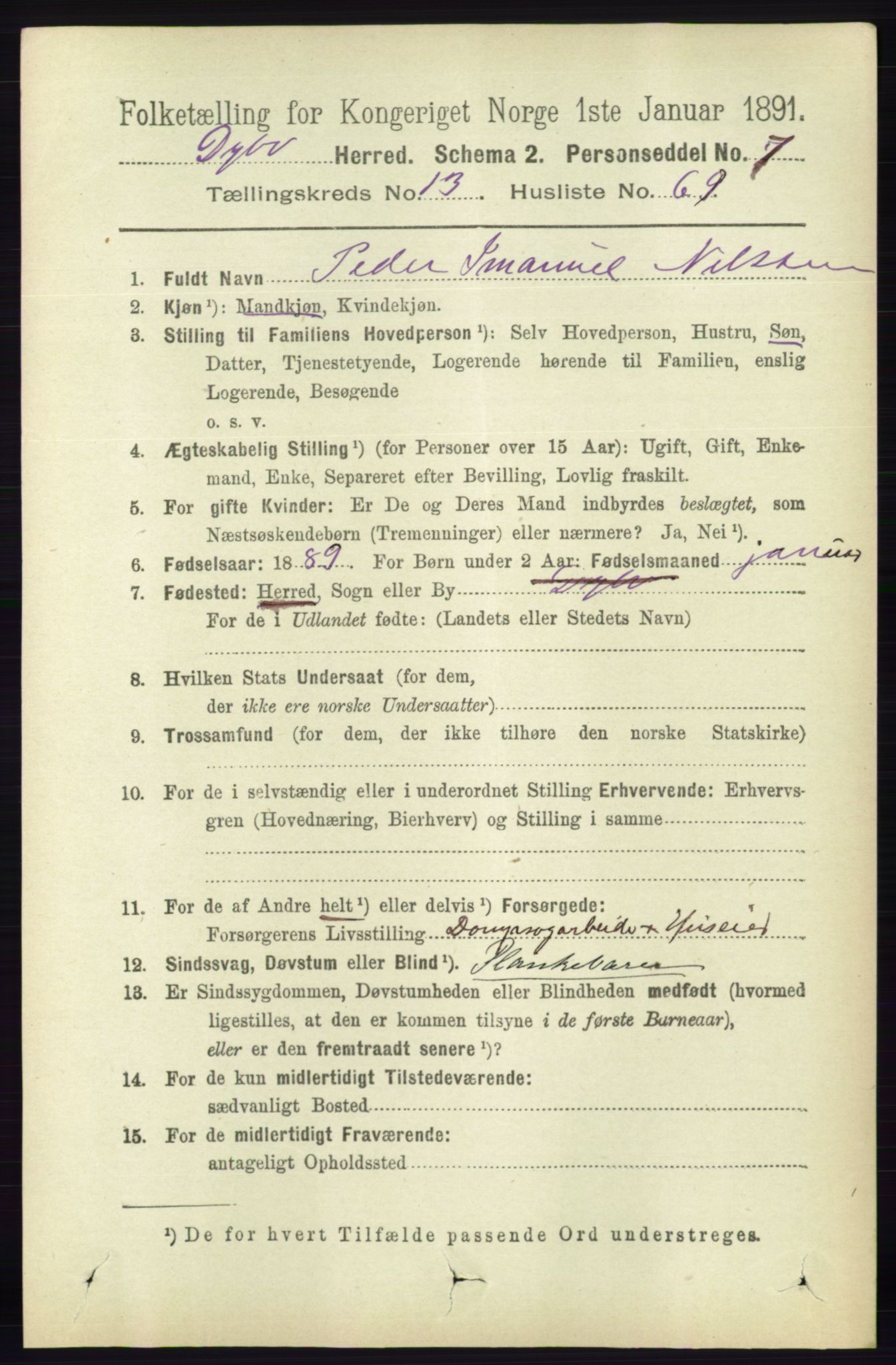 RA, 1891 census for 0915 Dypvåg, 1891, p. 5700