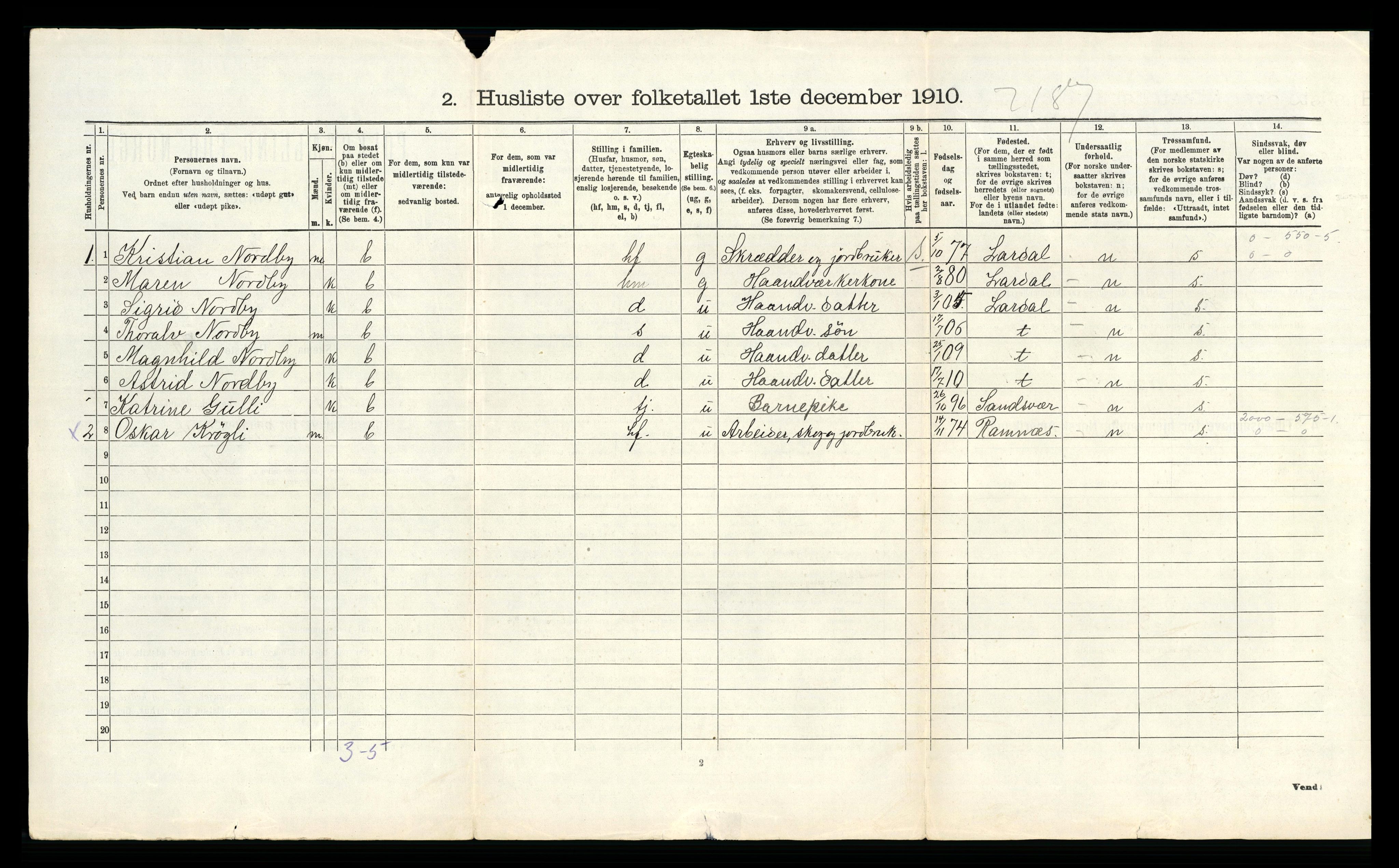 RA, 1910 census for Hof, 1910, p. 819