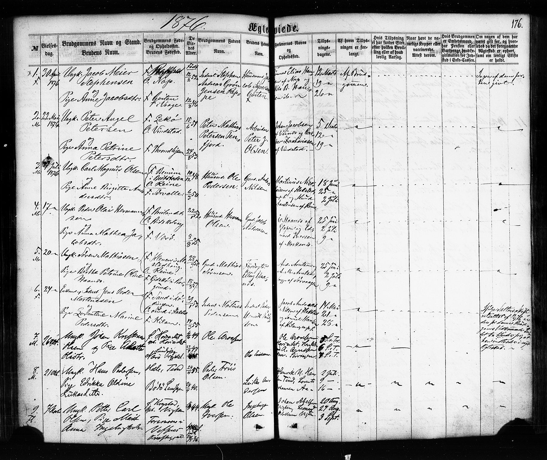 Ministerialprotokoller, klokkerbøker og fødselsregistre - Nordland, SAT/A-1459/885/L1203: Parish register (official) no. 885A04, 1859-1877, p. 176