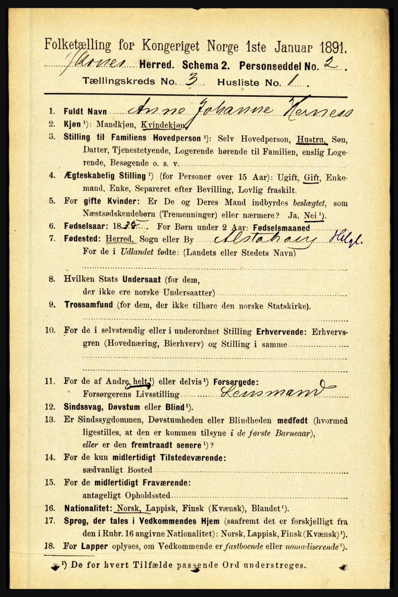 RA, 1891 census for 1868 Øksnes, 1891, p. 1134