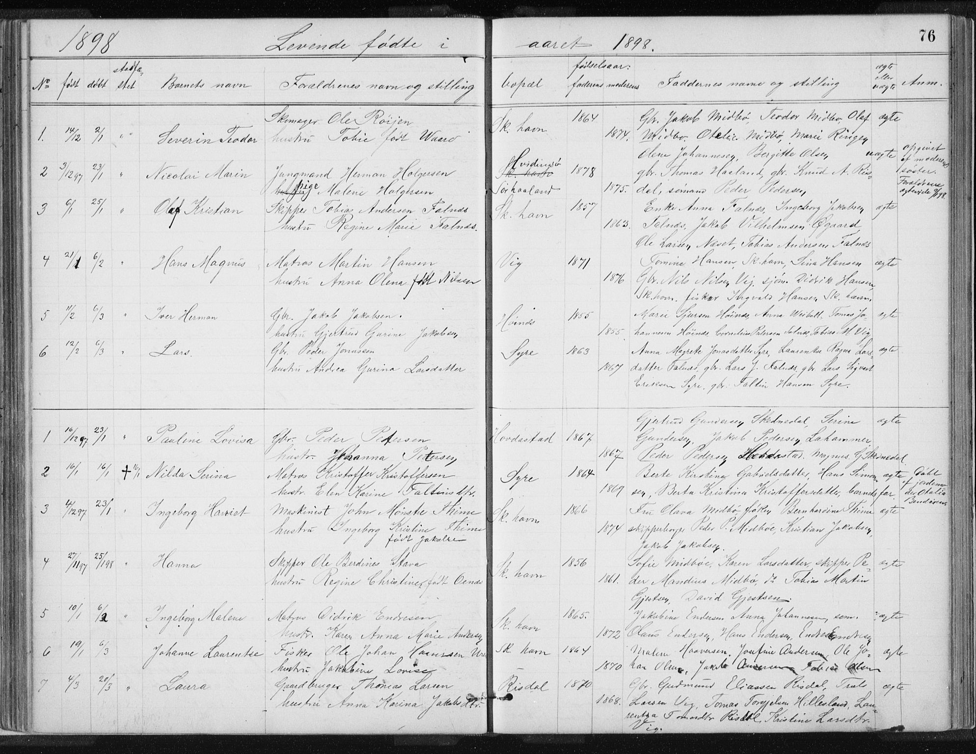 Skudenes sokneprestkontor, SAST/A -101849/H/Ha/Hab/L0007: Parish register (copy) no. B 7, 1885-1899, p. 76
