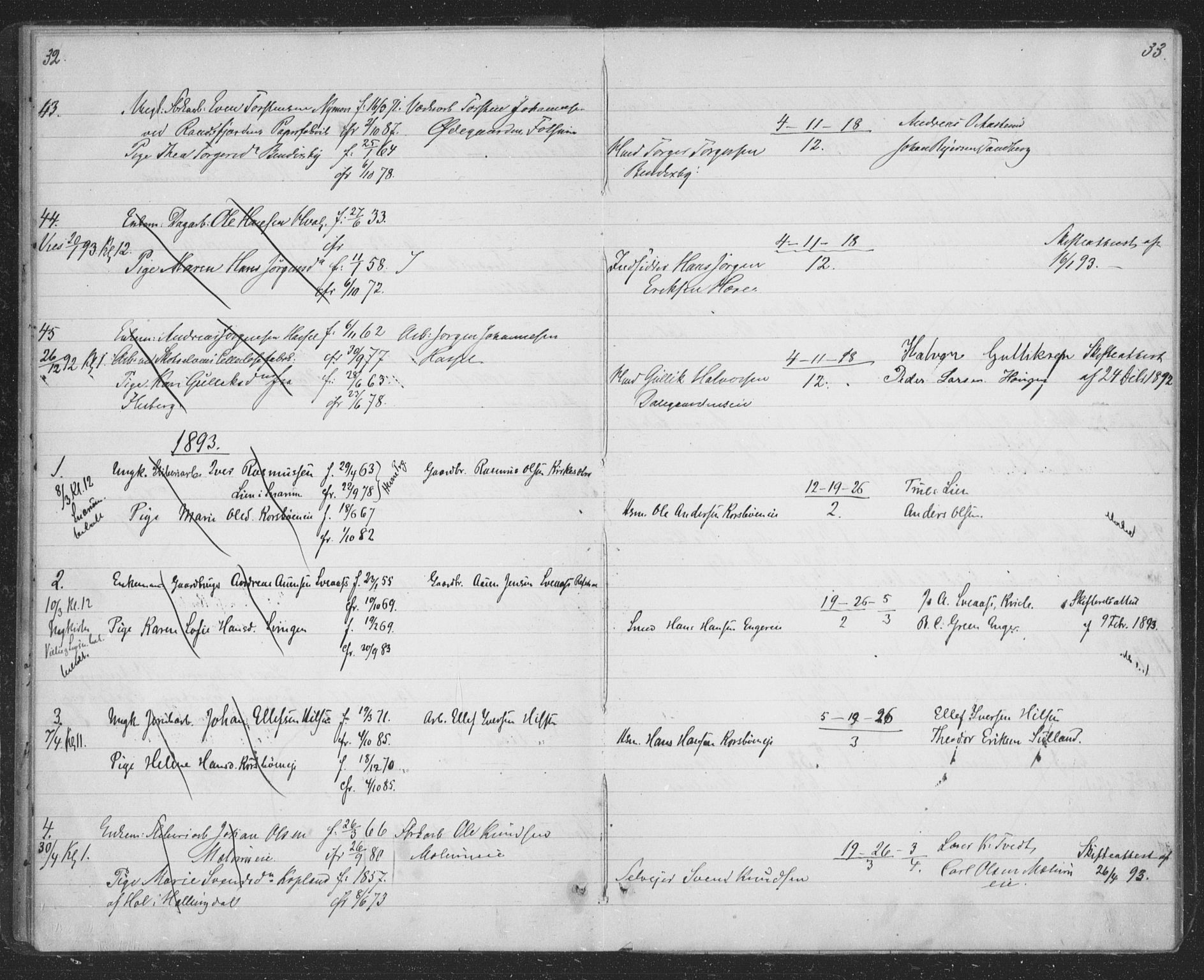 Modum kirkebøker, SAKO/A-234/H/Ha/L0001: Banns register no. I 1, 1891-1903, p. 32-33
