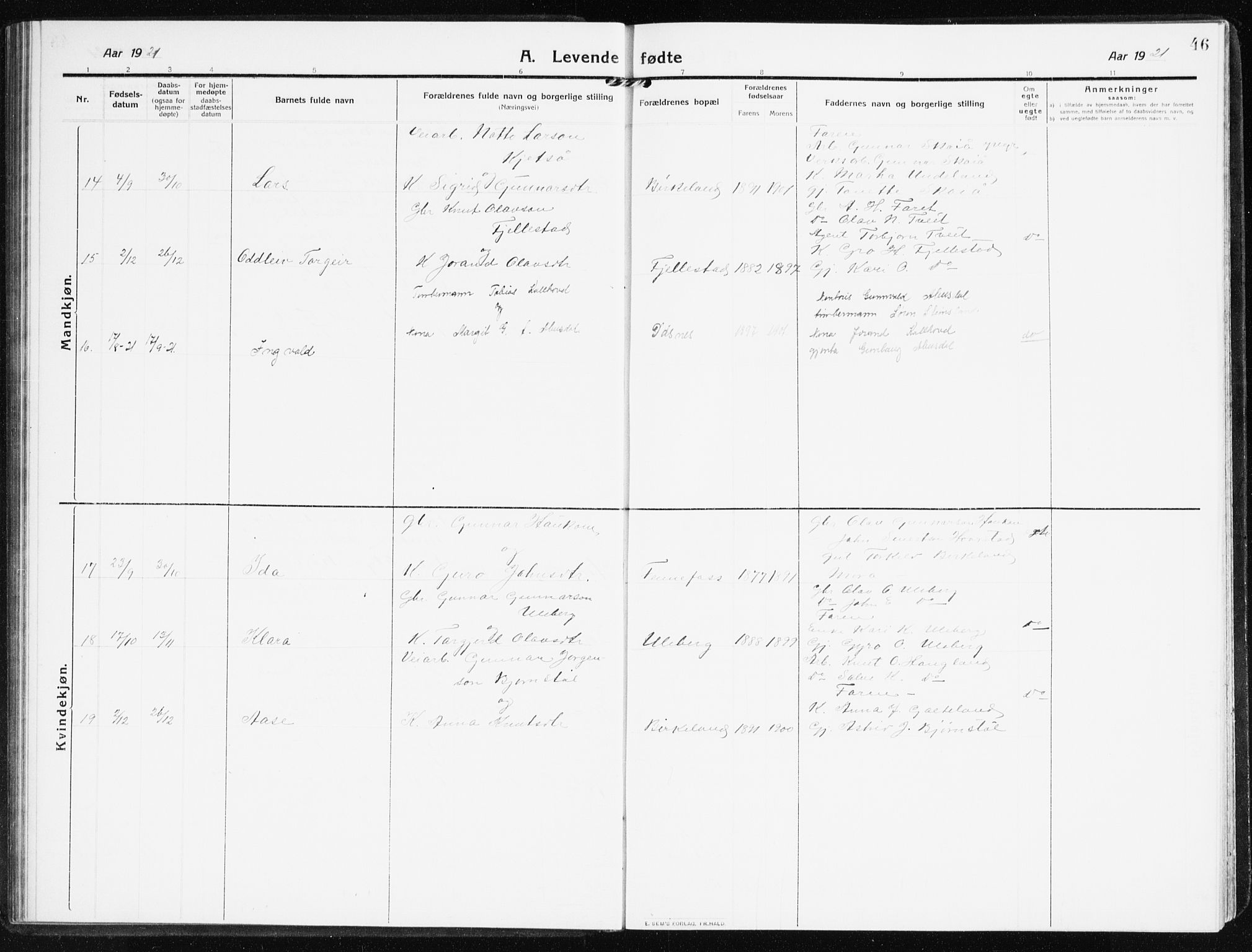 Evje sokneprestkontor, AV/SAK-1111-0008/F/Fb/Fbb/L0003: Parish register (copy) no. B 3, 1910-1933, p. 46