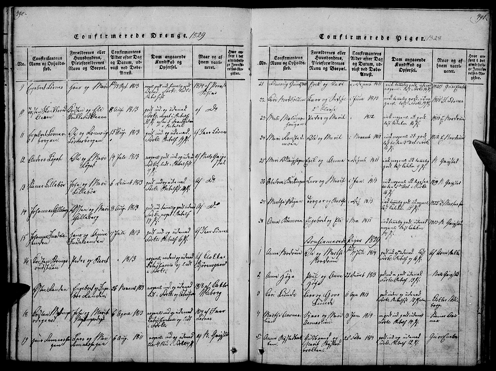Ringebu prestekontor, SAH/PREST-082/H/Ha/Haa/L0004: Parish register (official) no. 4, 1821-1839, p. 490-491