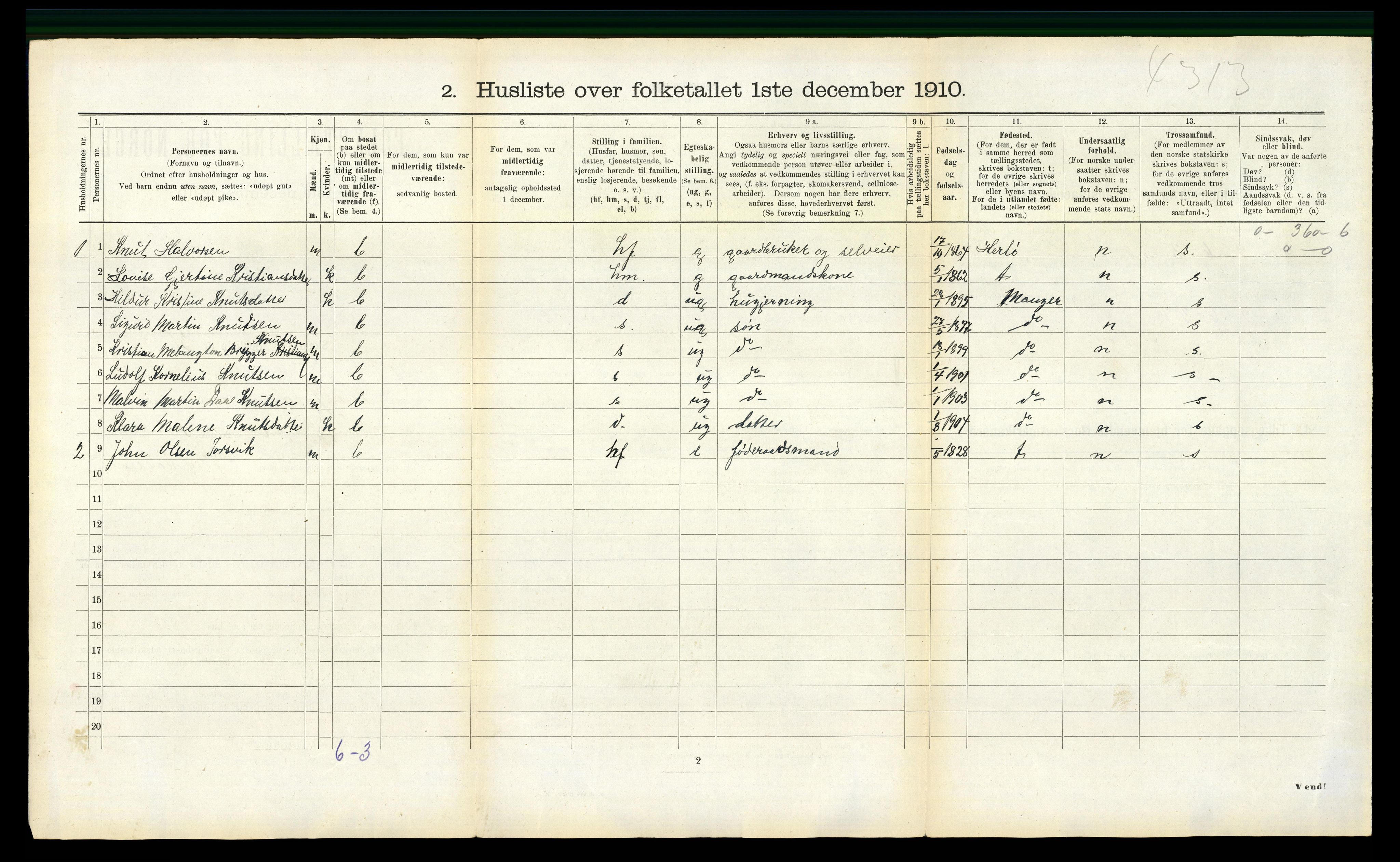 RA, 1910 census for Masfjorden, 1910, p. 103