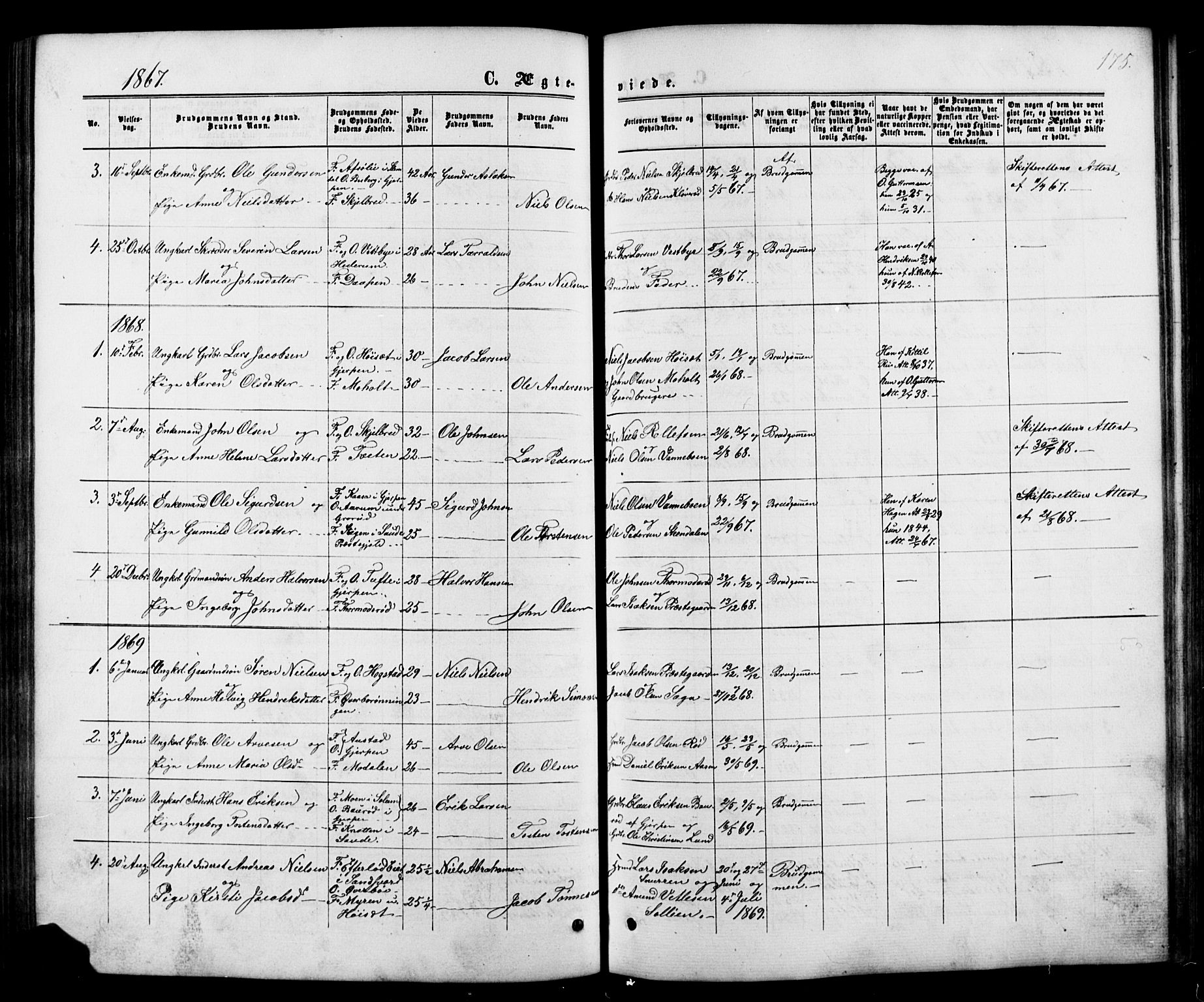 Siljan kirkebøker, AV/SAKO-A-300/G/Ga/L0002: Parish register (copy) no. 2, 1864-1908, p. 175
