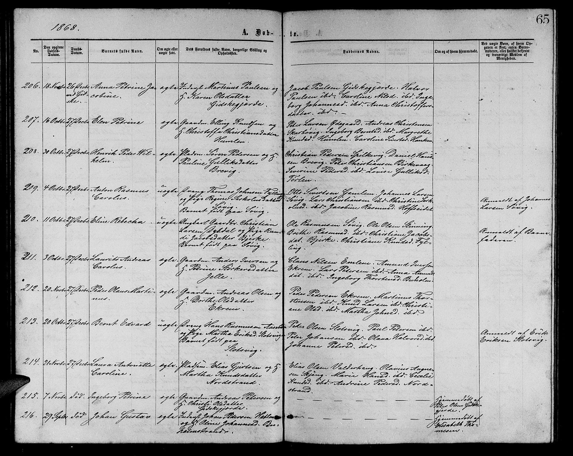 Ministerialprotokoller, klokkerbøker og fødselsregistre - Møre og Romsdal, AV/SAT-A-1454/528/L0428: Parish register (copy) no. 528C09, 1864-1880, p. 65