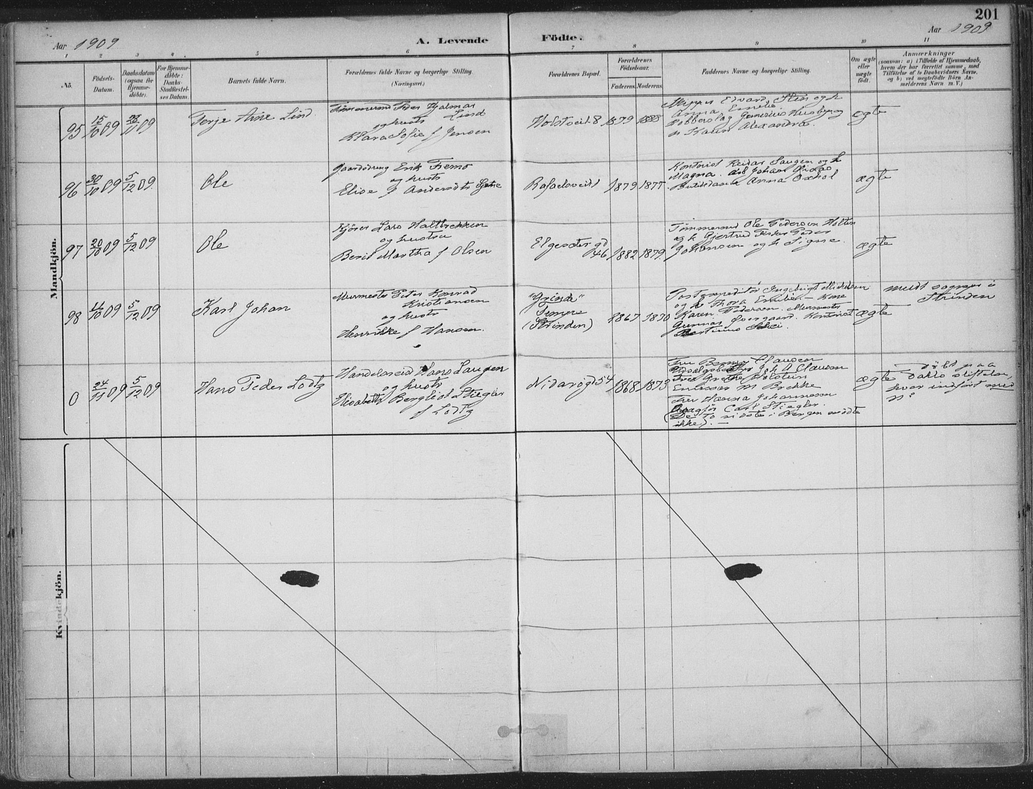 Ministerialprotokoller, klokkerbøker og fødselsregistre - Sør-Trøndelag, AV/SAT-A-1456/601/L0062: Parish register (official) no. 601A30, 1891-1911, p. 201