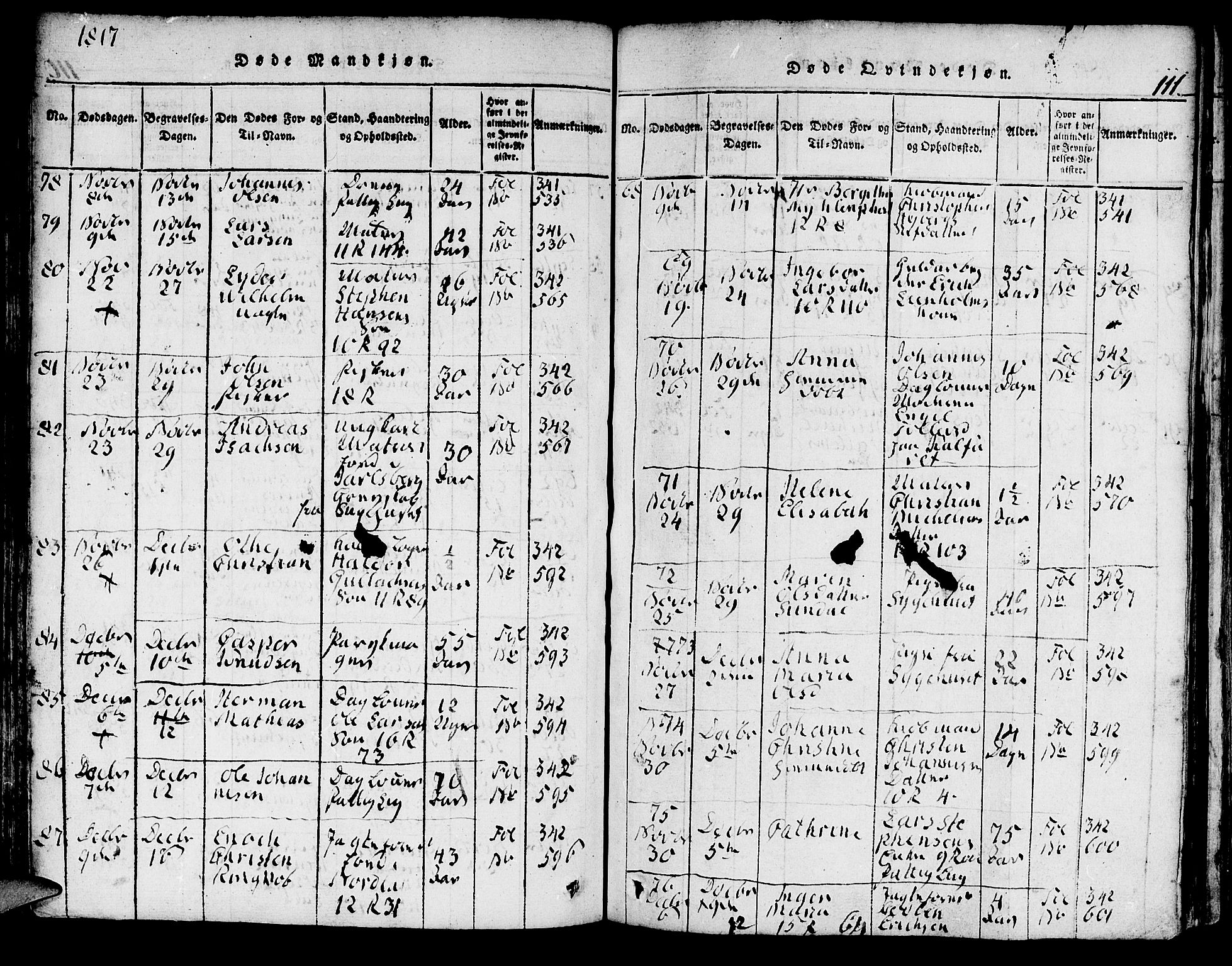 Domkirken sokneprestembete, AV/SAB-A-74801/H/Hab/L0001: Parish register (copy) no. A 1, 1816-1821, p. 111