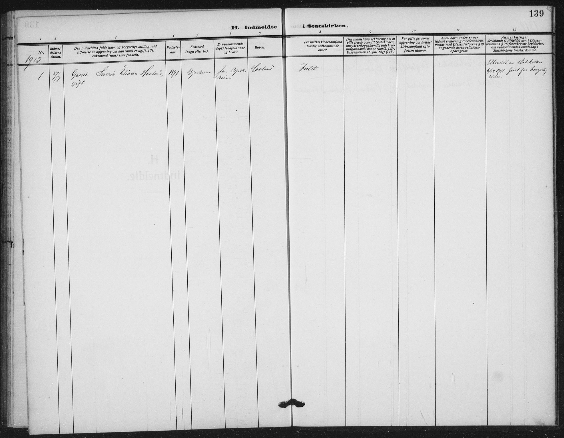 Helleland sokneprestkontor, SAST/A-101810: Parish register (official) no. A 11, 1909-1922, p. 139