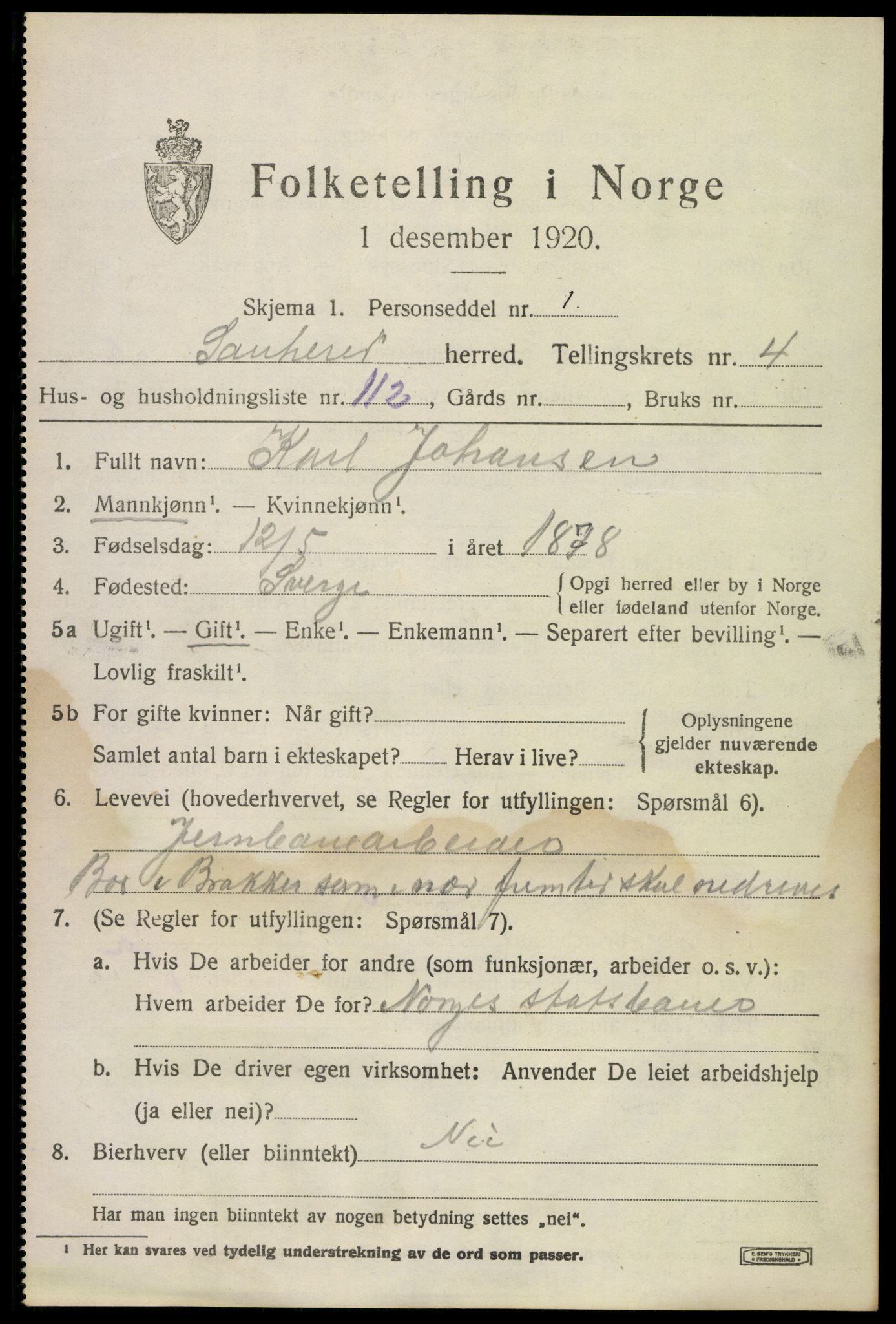 SAKO, 1920 census for Sauherad, 1920, p. 4521