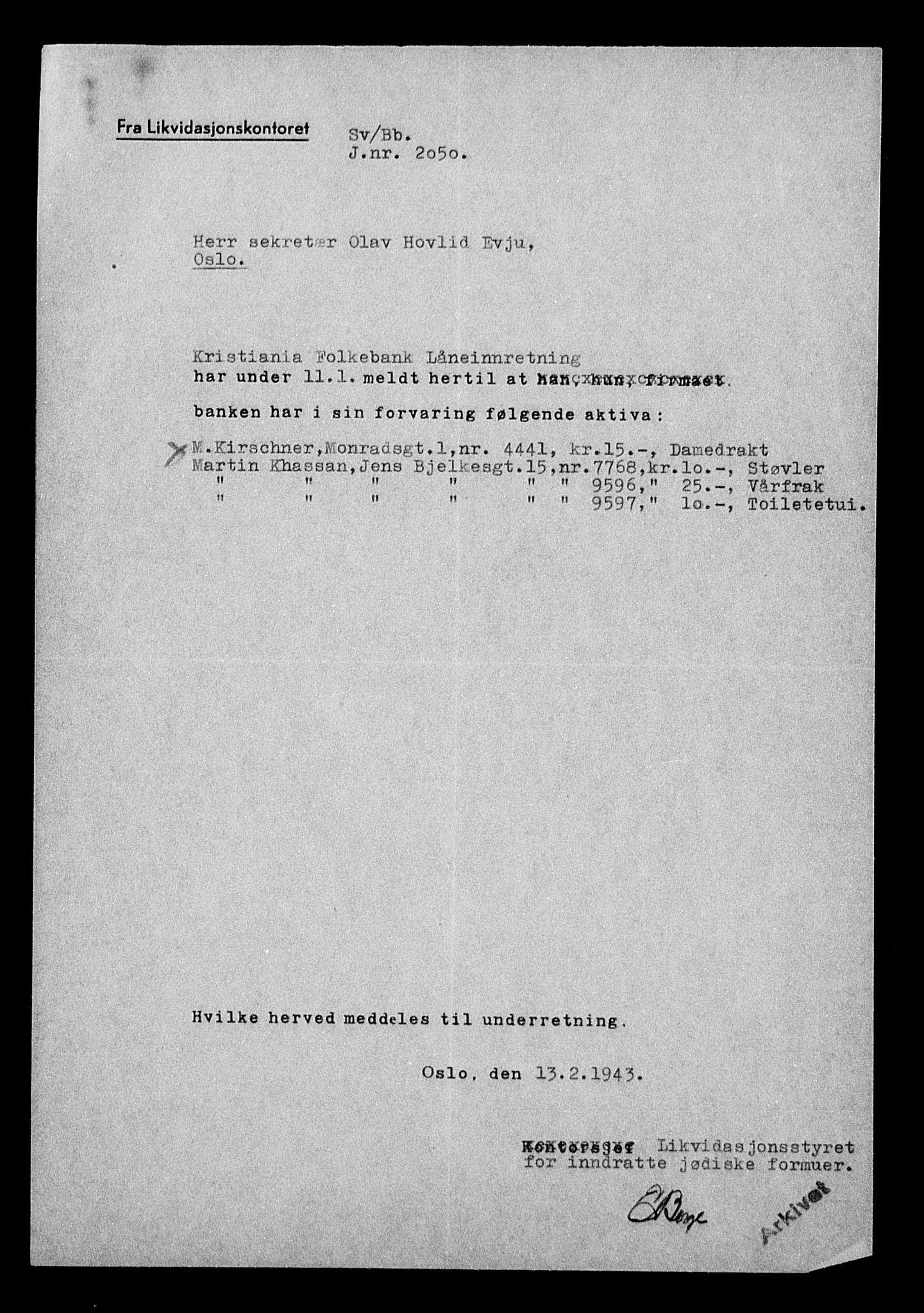 Justisdepartementet, Tilbakeføringskontoret for inndratte formuer, AV/RA-S-1564/H/Hc/Hcc/L0951: --, 1945-1947, p. 386