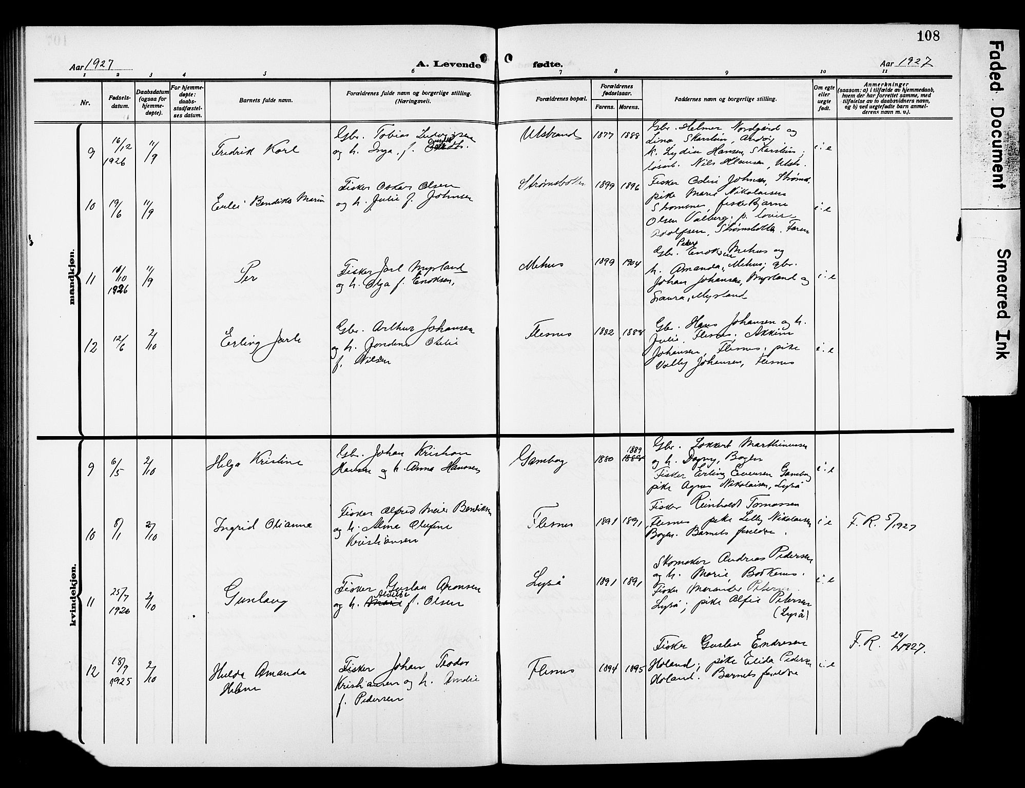 Kvæfjord sokneprestkontor, AV/SATØ-S-1323/G/Ga/Gab/L0006klokker: Parish register (copy) no. 6, 1912-1931, p. 108