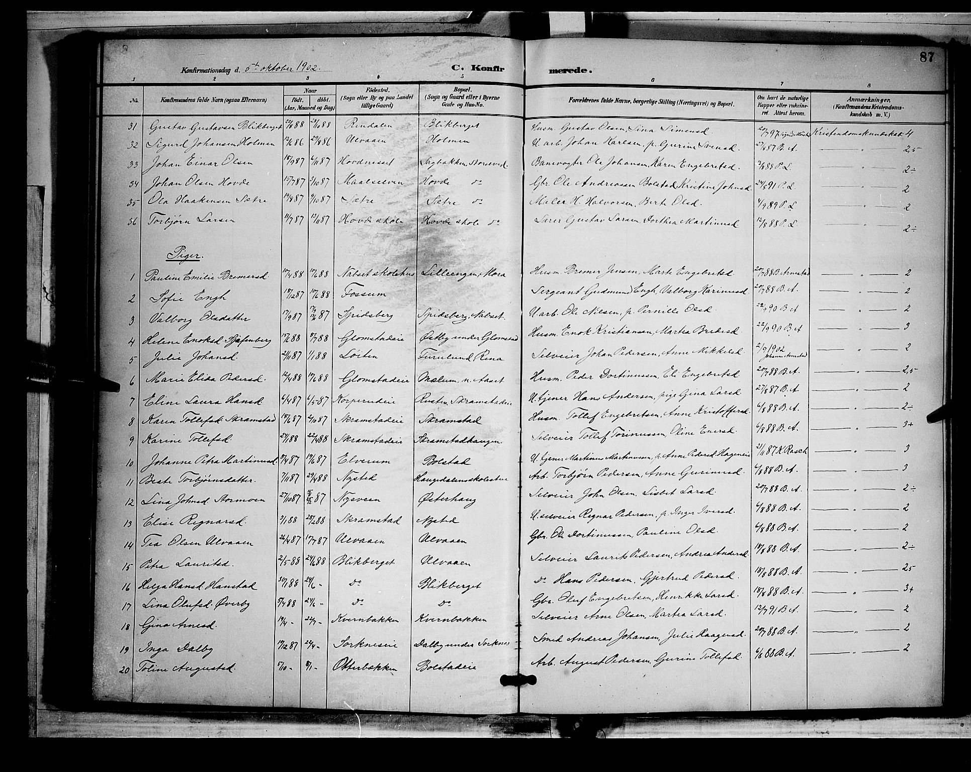 Åmot prestekontor, Hedmark, AV/SAH-PREST-056/H/Ha/Hab/L0002: Parish register (copy) no. 2, 1896-1906, p. 87