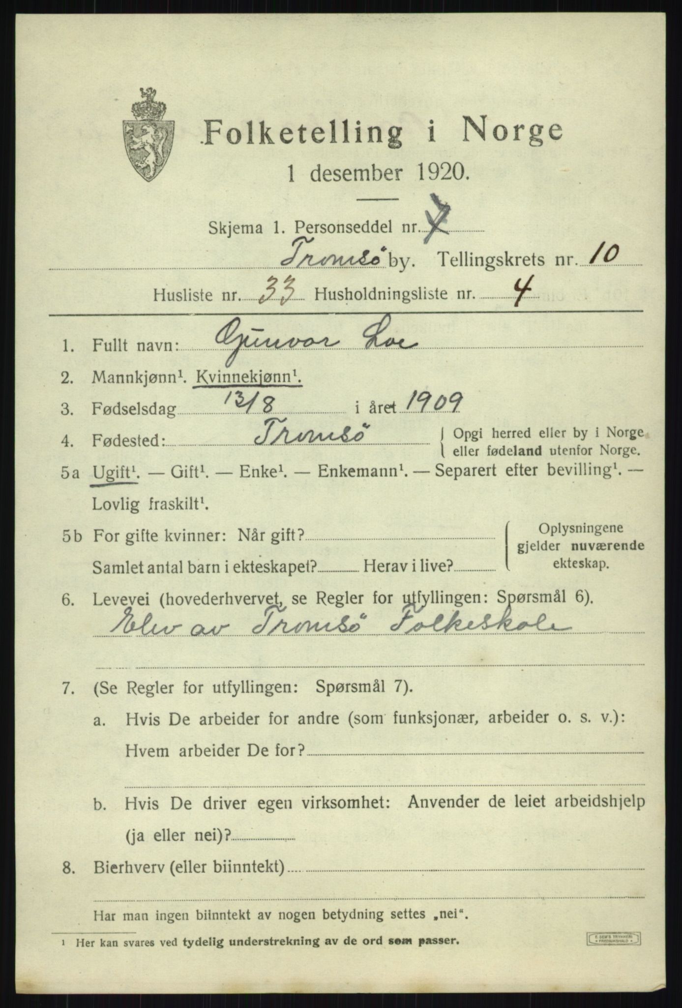 SATØ, 1920 census for Tromsø, 1920, p. 20872