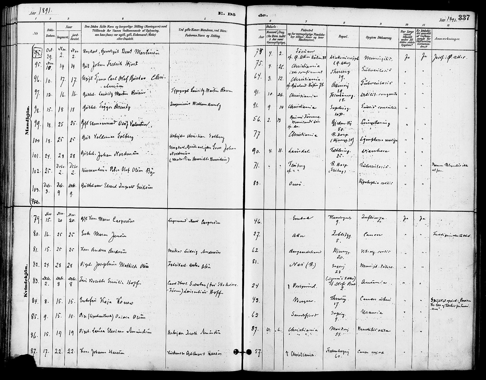 Gamle Aker prestekontor Kirkebøker, SAO/A-10617a/F/L0008: Parish register (official) no. 8, 1887-1896, p. 337