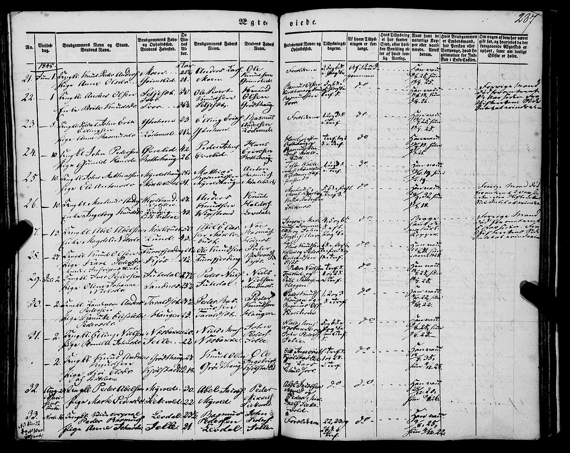 Eid sokneprestembete, AV/SAB-A-82301/H/Haa/Haaa/L0007: Parish register (official) no. A 7, 1844-1858, p. 287