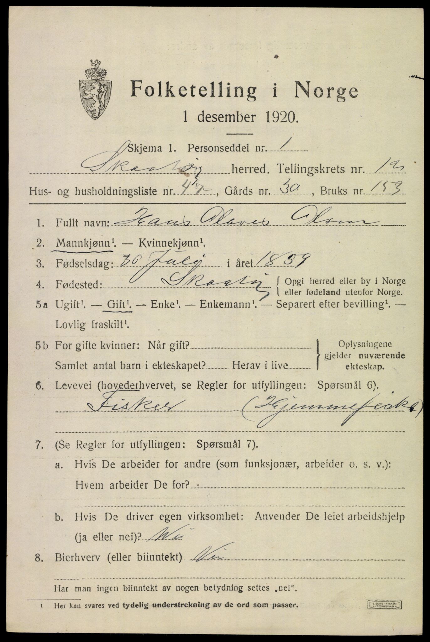 SAKO, 1920 census for Skåtøy, 1920, p. 8618