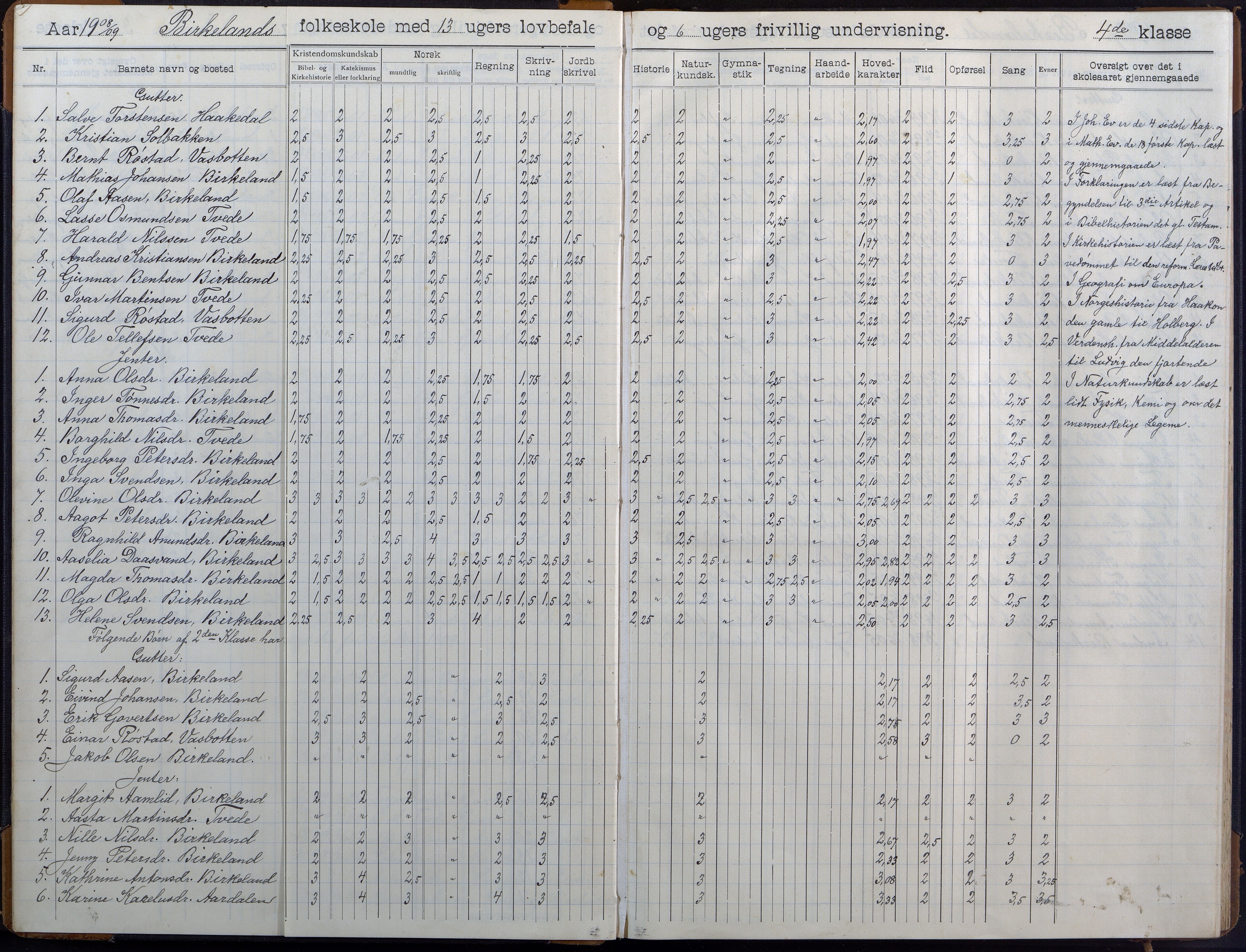 Birkenes kommune, Birkenes krets/Birkeland folkeskole frem til 1991, AAKS/KA0928-550a_91/F02/L0007: Skoleprotokoll, 1907-1931