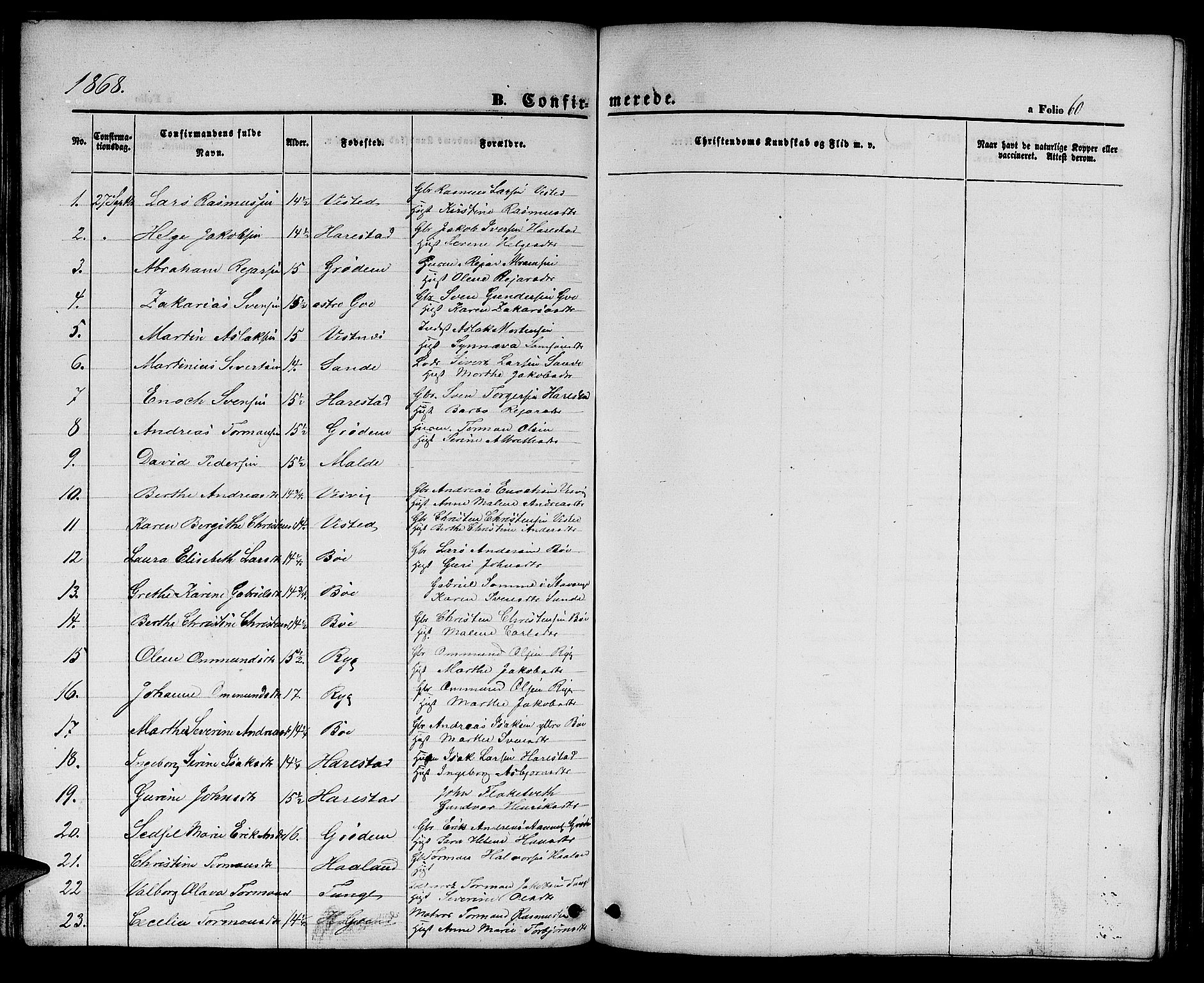 Hetland sokneprestkontor, AV/SAST-A-101826/30/30BB/L0002: Parish register (copy) no. B 2, 1856-1891, p. 60