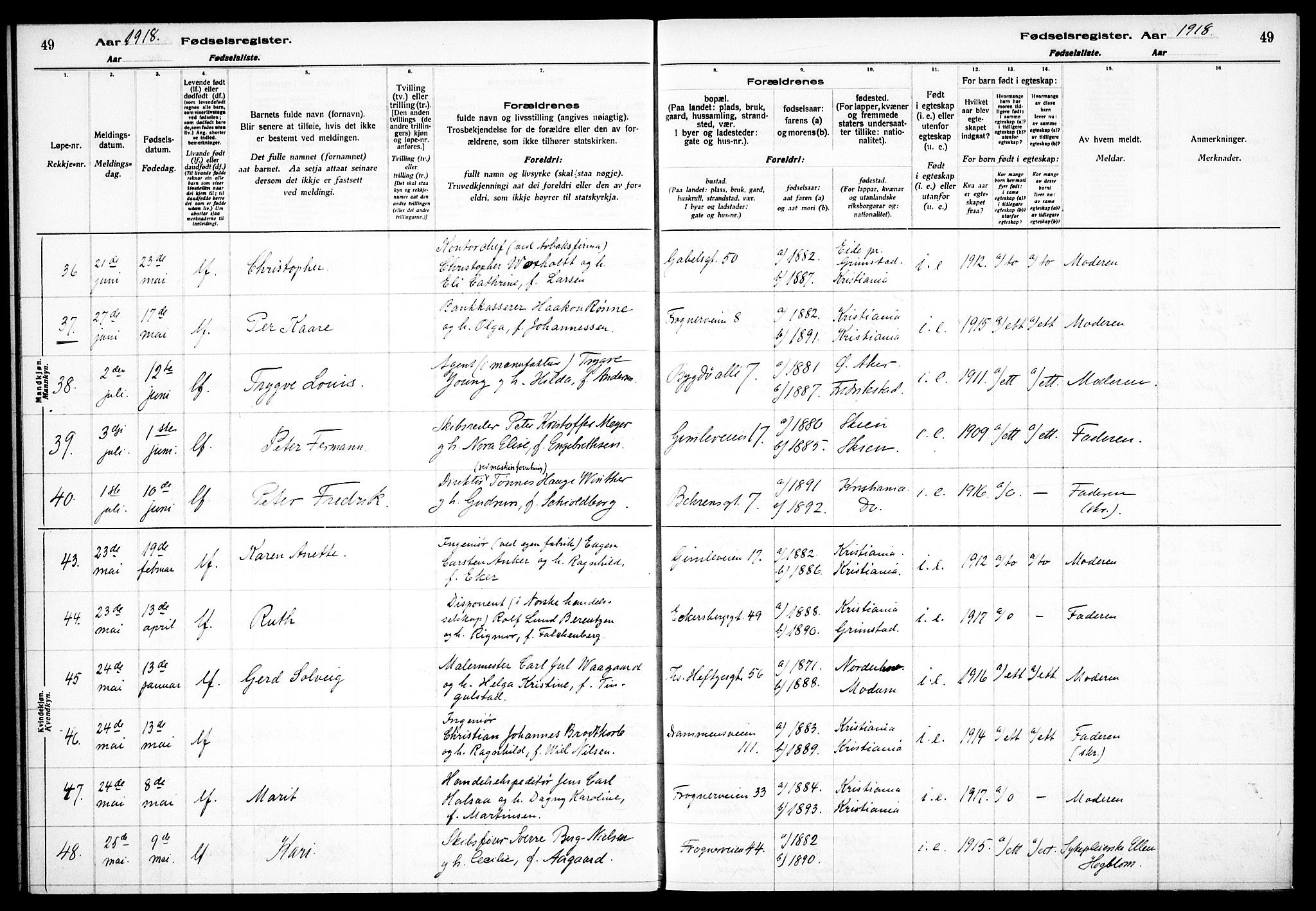 Frogner prestekontor Kirkebøker, AV/SAO-A-10886/J/Ja/L0001: Birth register no. 1, 1916-1927, p. 49