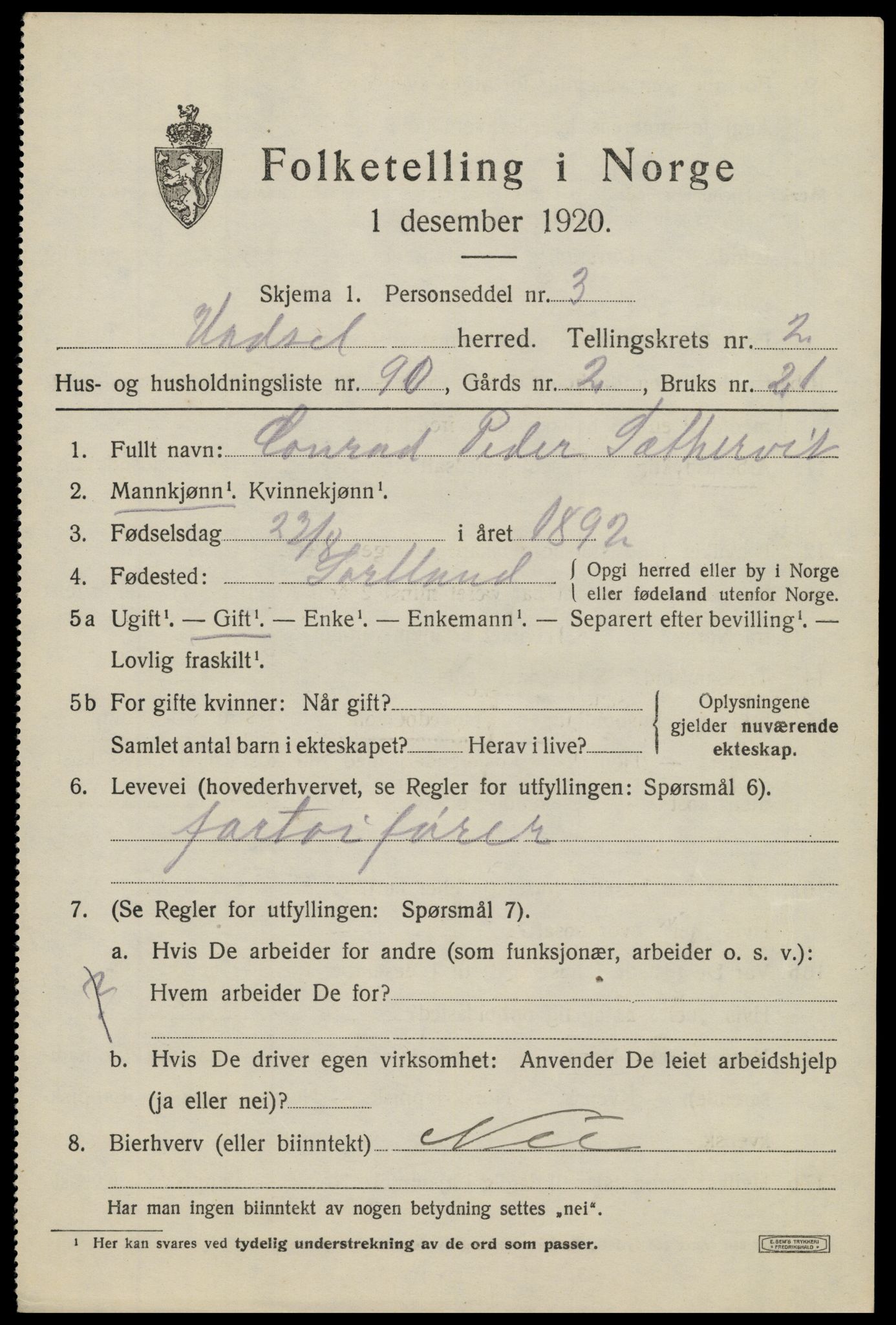 SAT, 1920 census for Hadsel, 1920, p. 4984