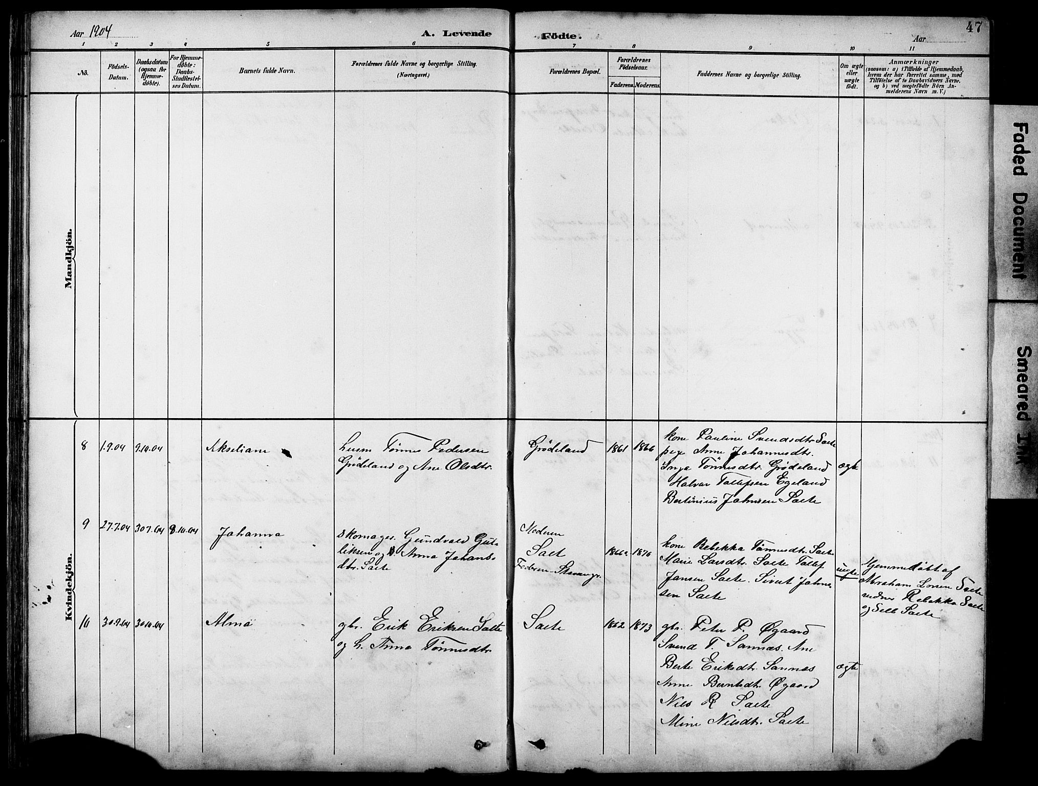 Klepp sokneprestkontor, AV/SAST-A-101803/001/3/30BB/L0005: Parish register (copy) no. B 5, 1889-1918, p. 47