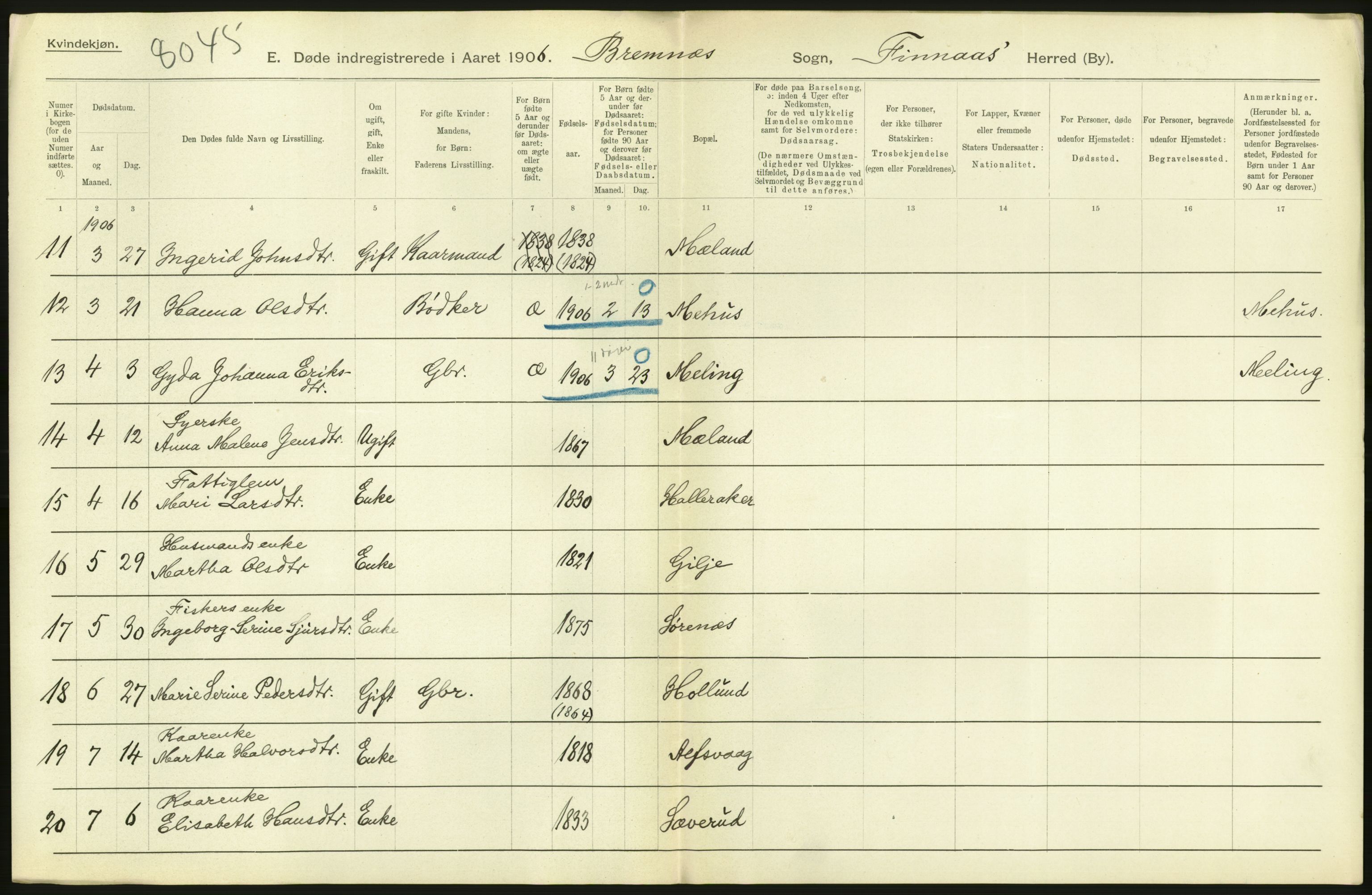 Statistisk sentralbyrå, Sosiodemografiske emner, Befolkning, AV/RA-S-2228/D/Df/Dfa/Dfad/L0030: S. Bergenhus amt: Døde. Bygder., 1906, p. 66