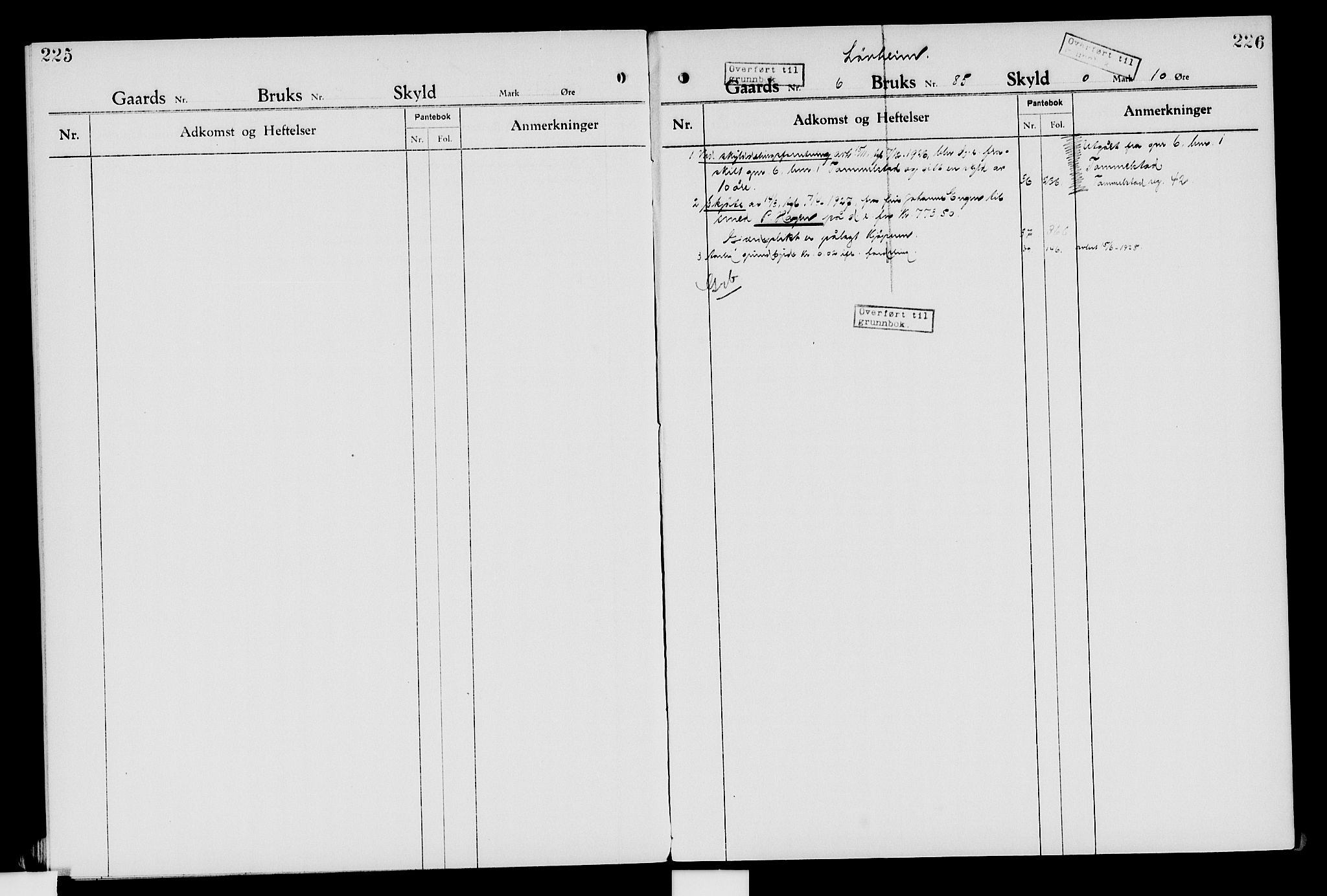 Nord-Hedmark sorenskriveri, SAH/TING-012/H/Ha/Had/Hade/L0007: Mortgage register no. 4.7, 1924-1940, p. 225-226
