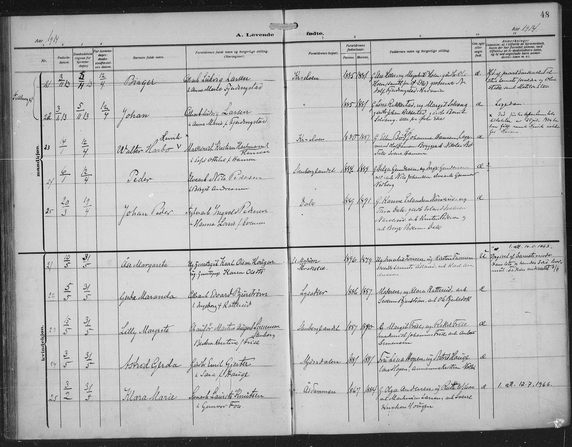 Nedre Eiker kirkebøker, AV/SAKO-A-612/F/Fa/L0007: Parish register (official) no. 7, 1912-1918, p. 48