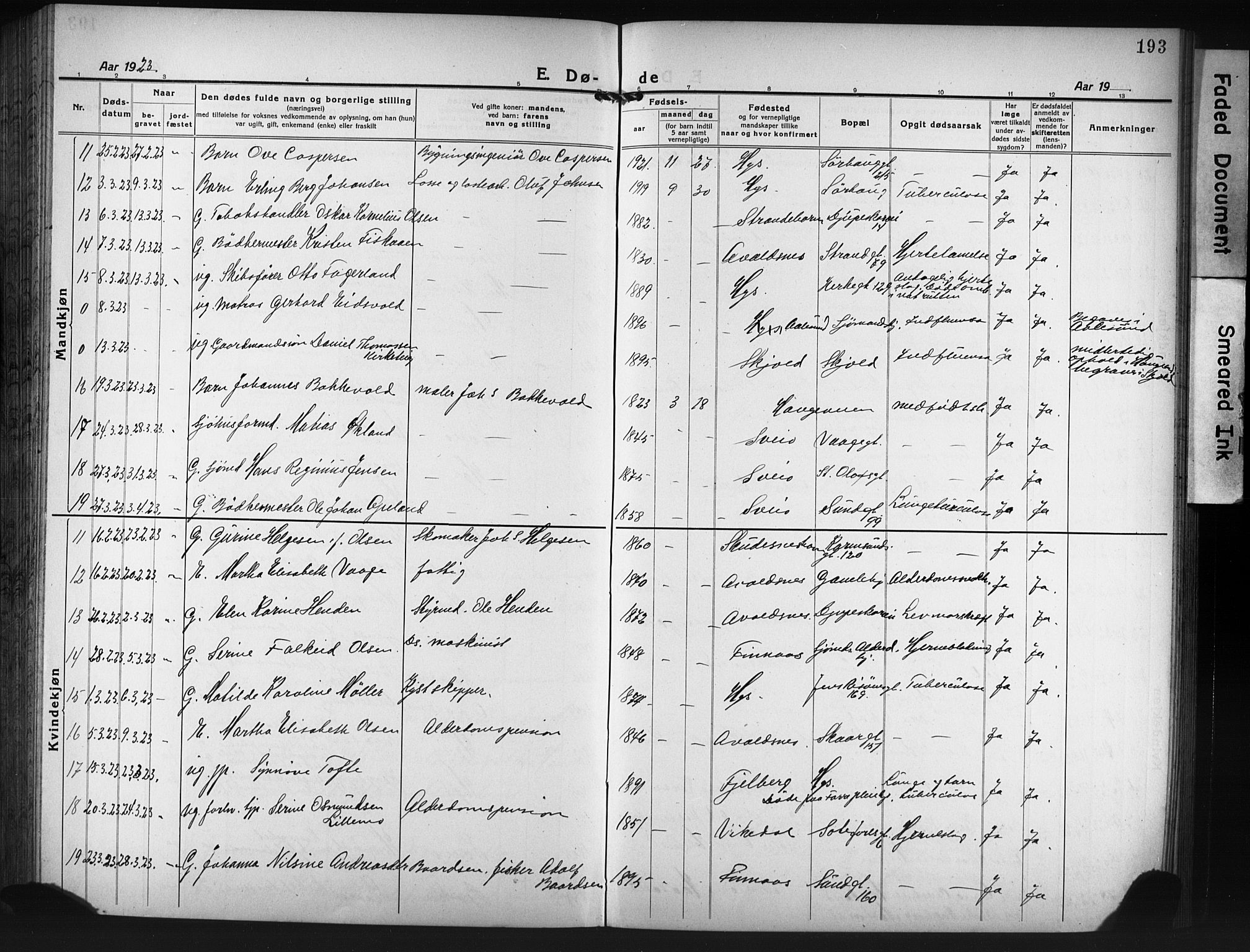 Haugesund sokneprestkontor, AV/SAST-A -101863/H/Ha/Hab/L0010: Parish register (copy) no. B 10, 1920-1931, p. 193