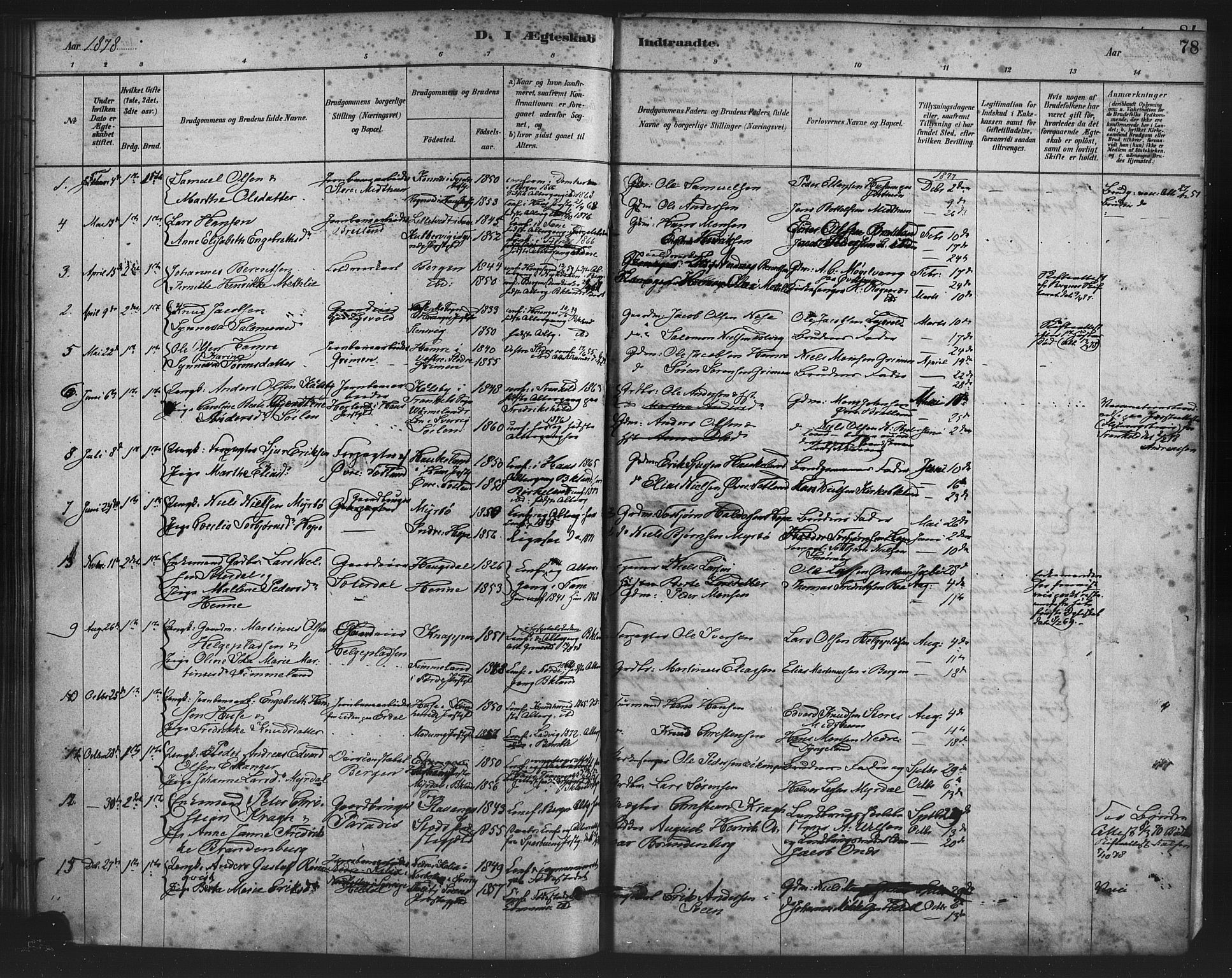 Fana Sokneprestembete, SAB/A-75101/H/Haa/Haai/L0001: Parish register (official) no. I 1, 1878-1888, p. 78